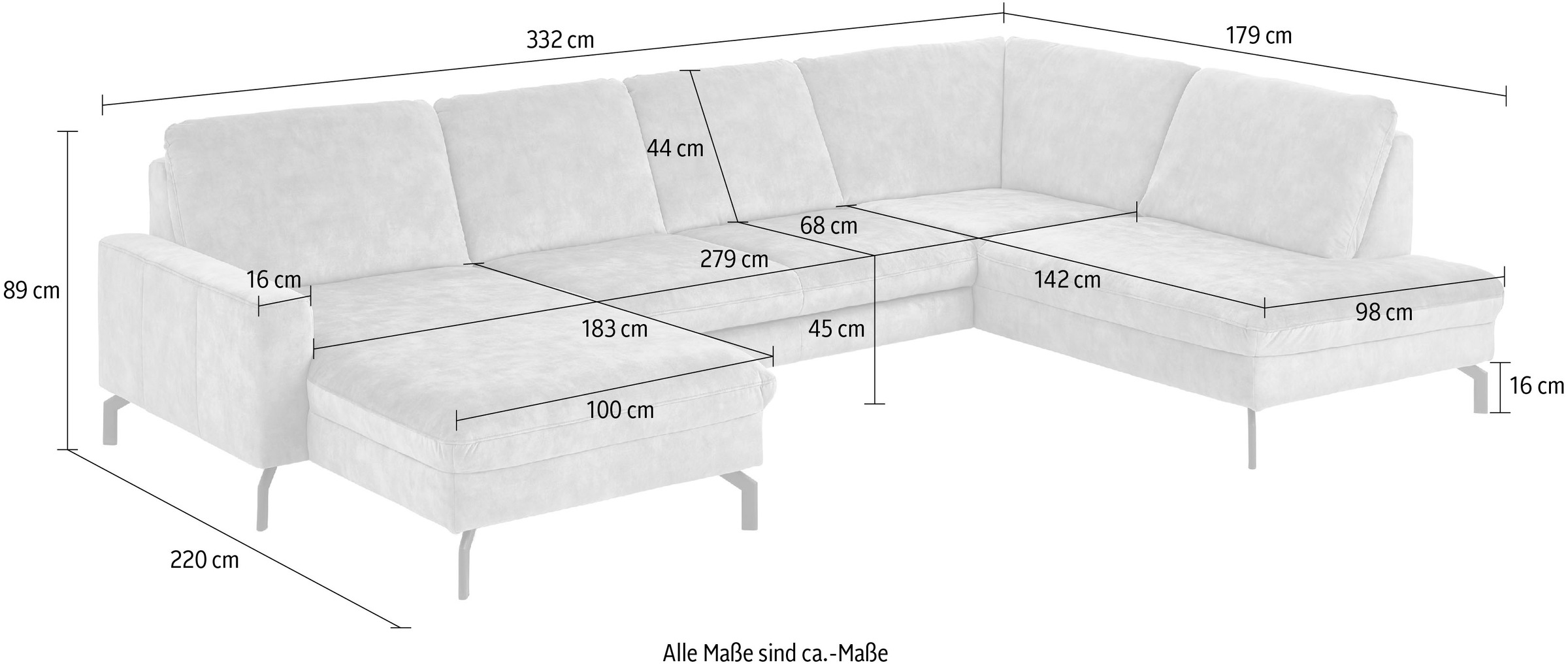 Die PlanBar Wohnlandschaft wahlweise mit Kopfstützen und Sitztiefenverstellung