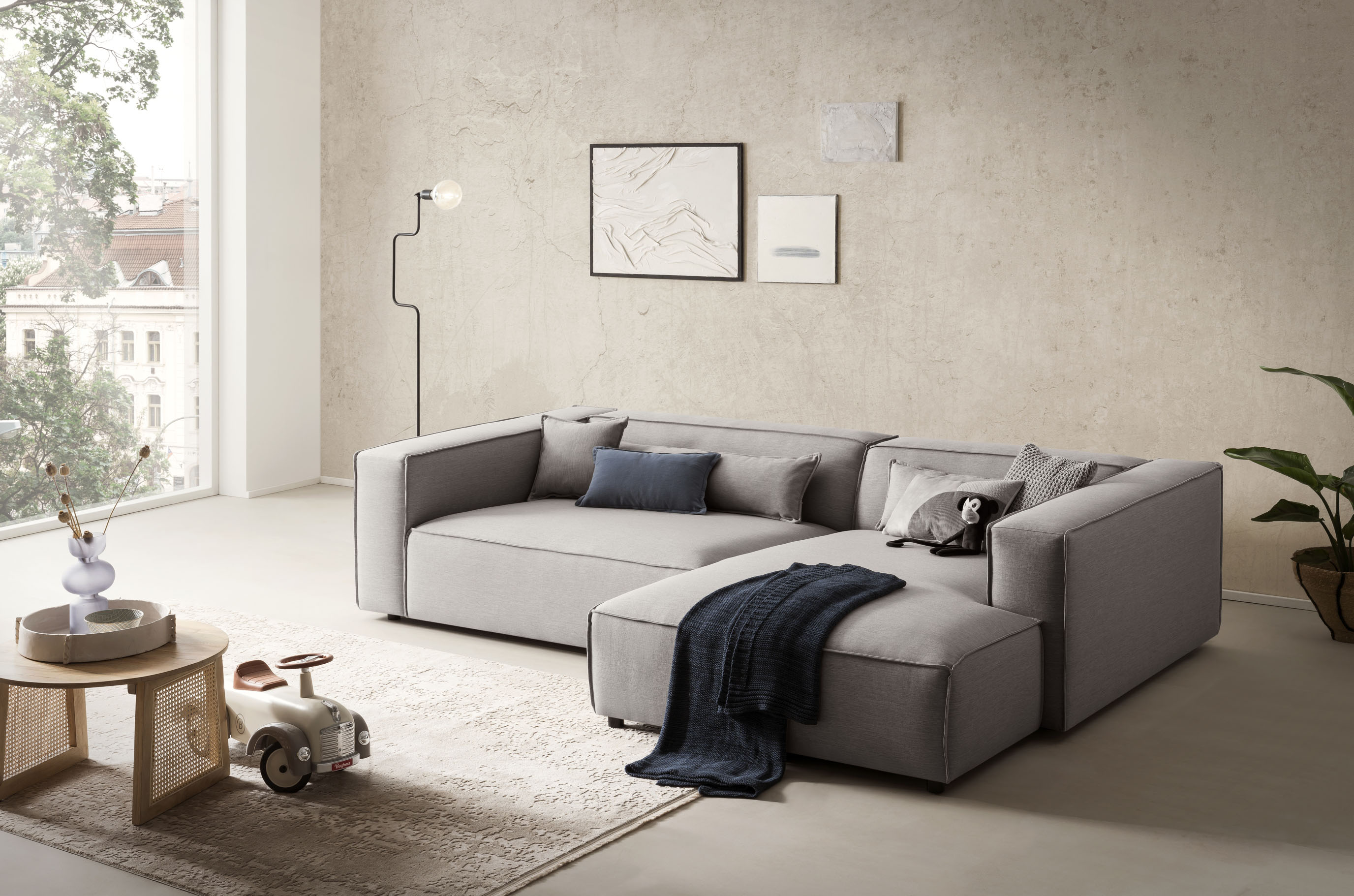 LeGer Home by Lena Gercke Ecksofa "PIARA XXL Struktur u. Leinenoptik, Big-Sofa, L-Form" wahlweise Ottomane rechts/links, Kedernaht, extra tiefe Sitzfläche