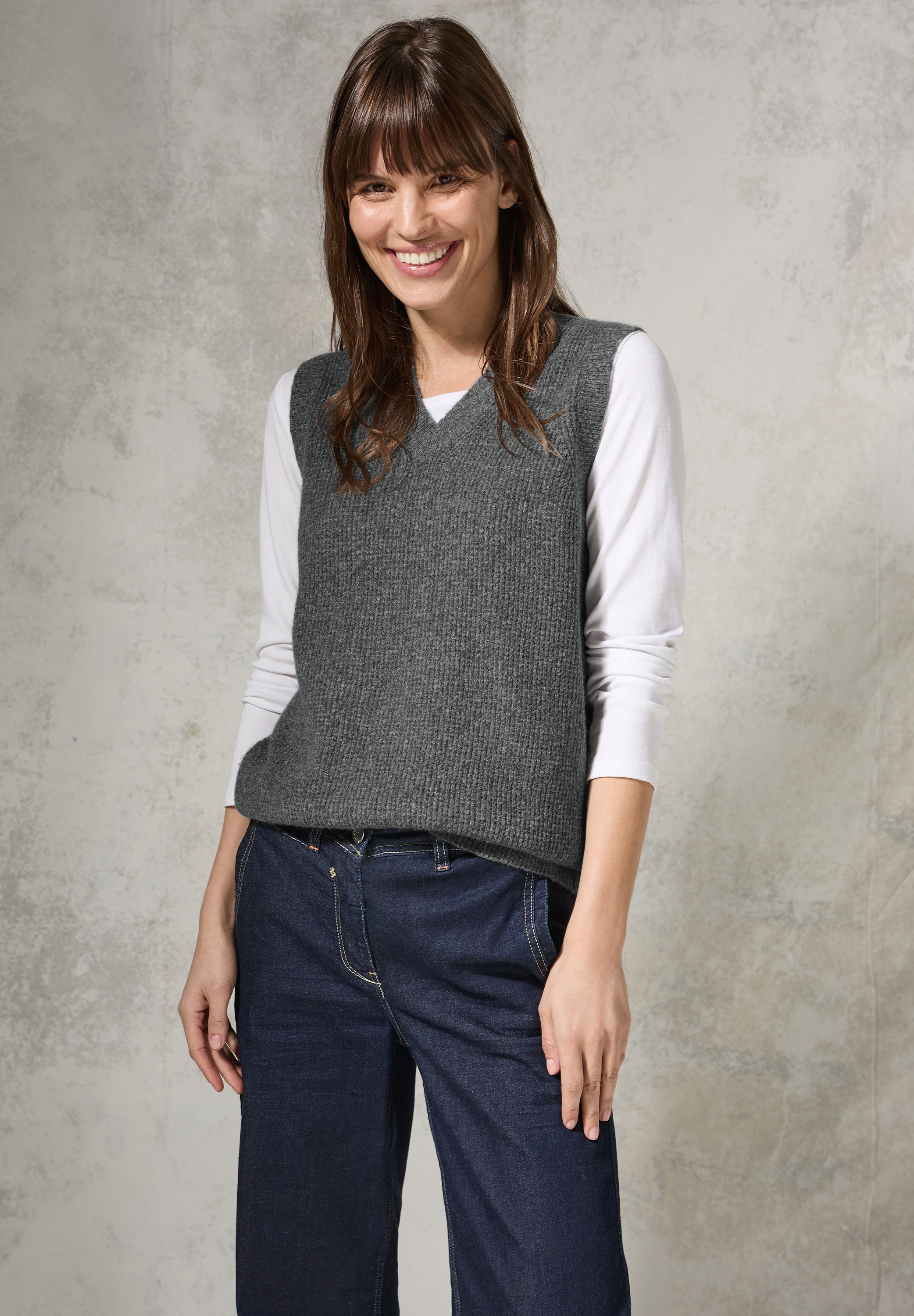 Cecil V-Ausschnitt-Pullover im Melange Look