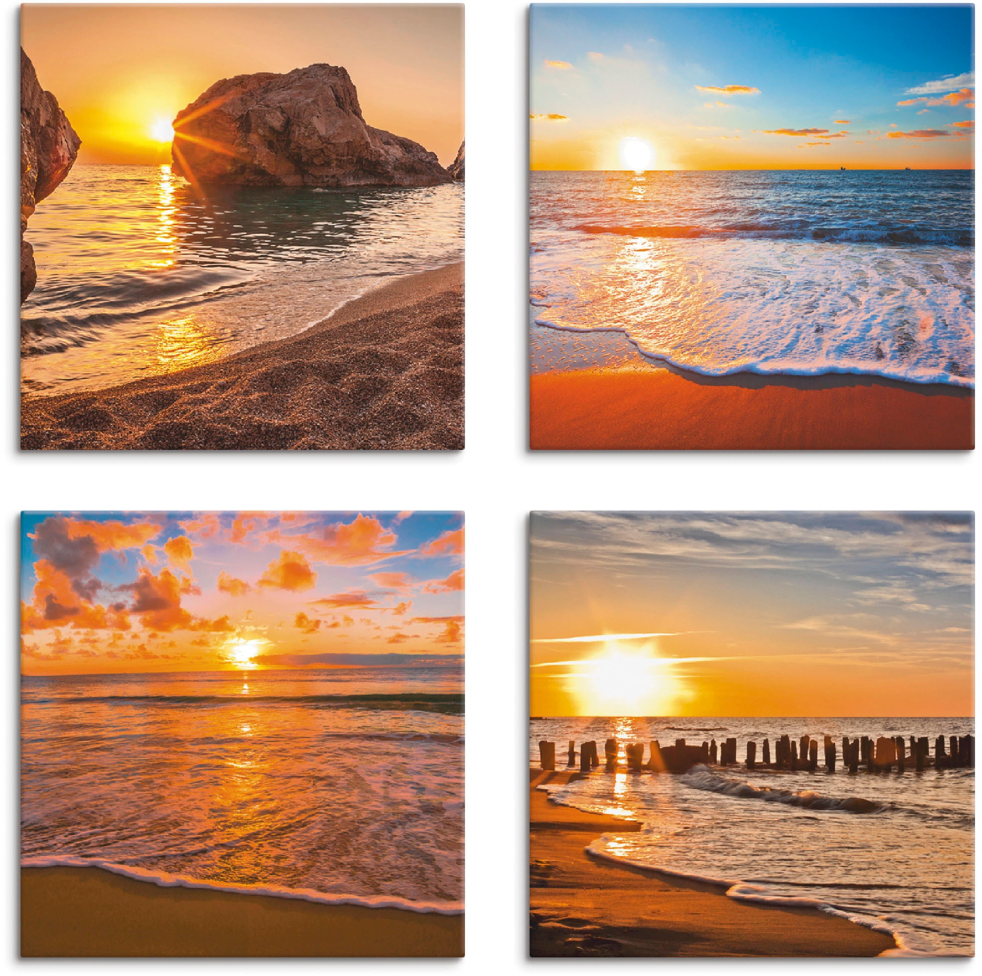 Black Friday Artland Leinwandbild »Sonnenuntergänge am Strand & Meer«,  Sonnenaufgang & -untergang, (4 St.), 4er Set, verschiedene Größen | BAUR