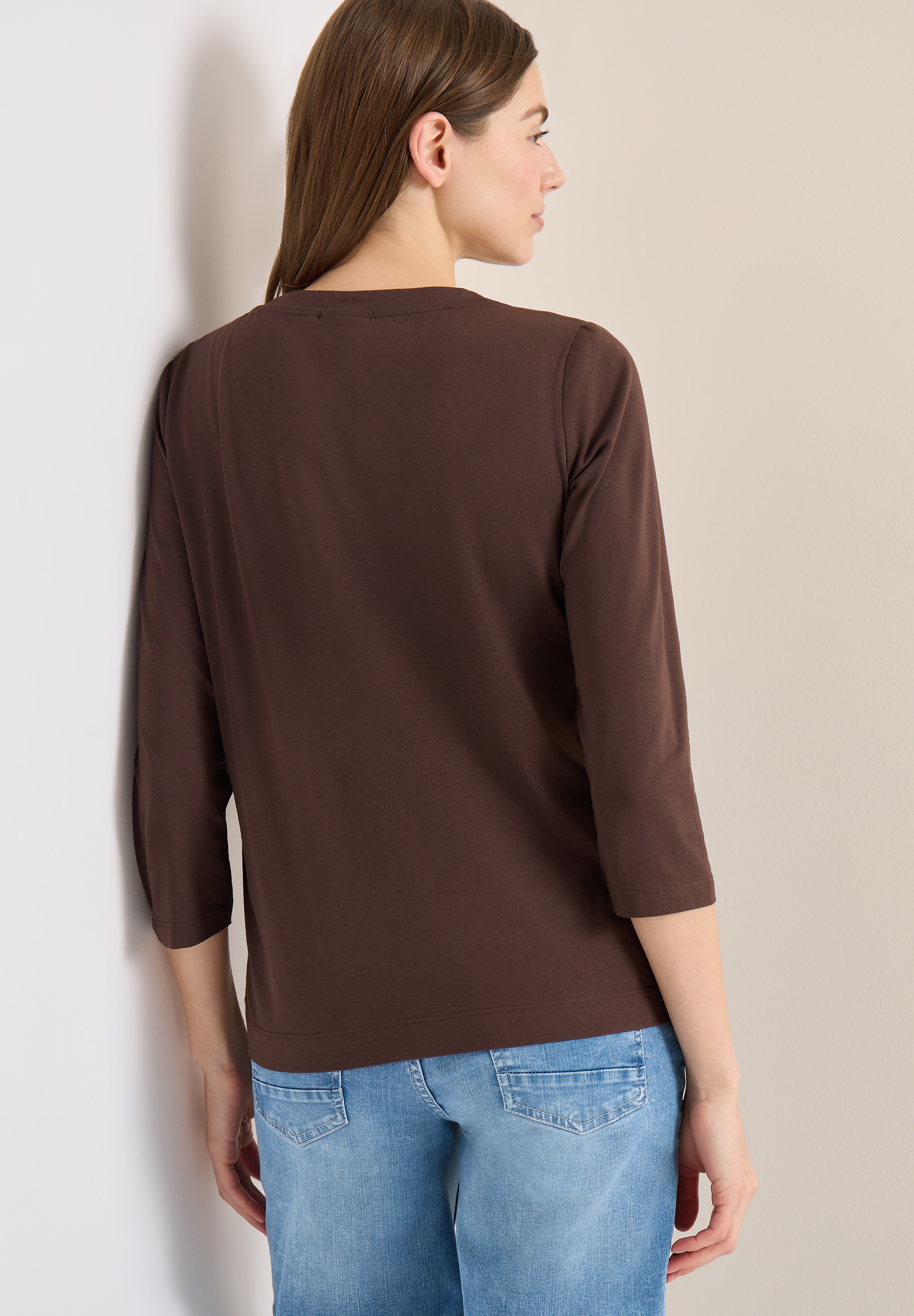 3/4-Arm-Shirt CECIL, Damen, Gr. L (42), macchiato braun, Jersey, Obermaterial: 48% Baumwolle, 48% Modal, 4% Elasthan, unifarben, lässig geschnitten hüftbedeckend, Rundhals, Shirts 3/4-Arm-Shirt, Sommershirt im Tunika-Look 2