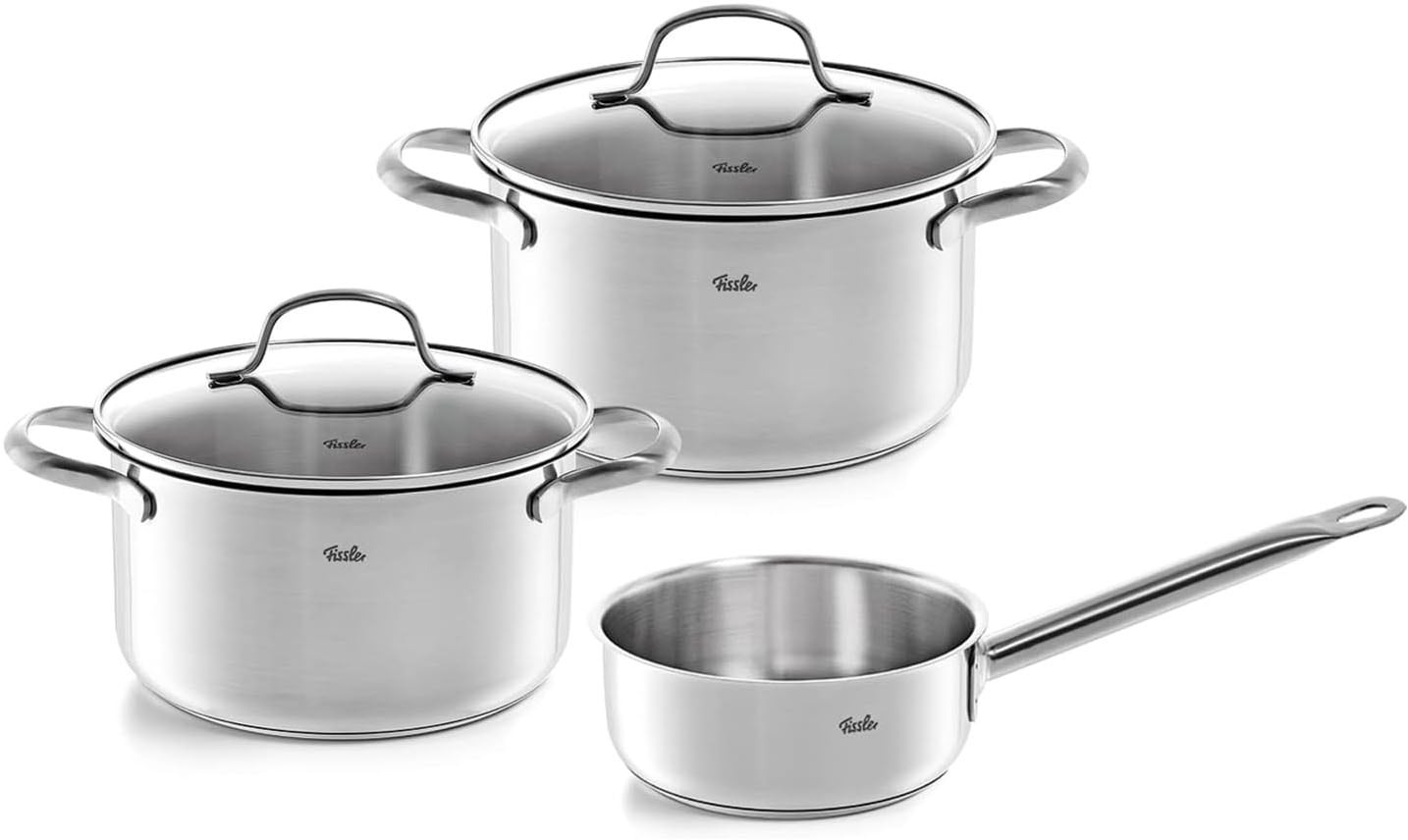 Fissler Topf-Set »San Francisco«, Edelstahl 18/10, (Set, 3 tlg., Kochtopf 20/24 + Stielkasserolle 16cm oD), spülmaschinengeeignet