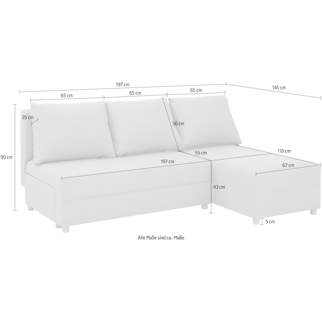 INOSIGN Ecksofa »Mick«, Longchair links/rechts montierbar, wahlweise mit Bettfunktion