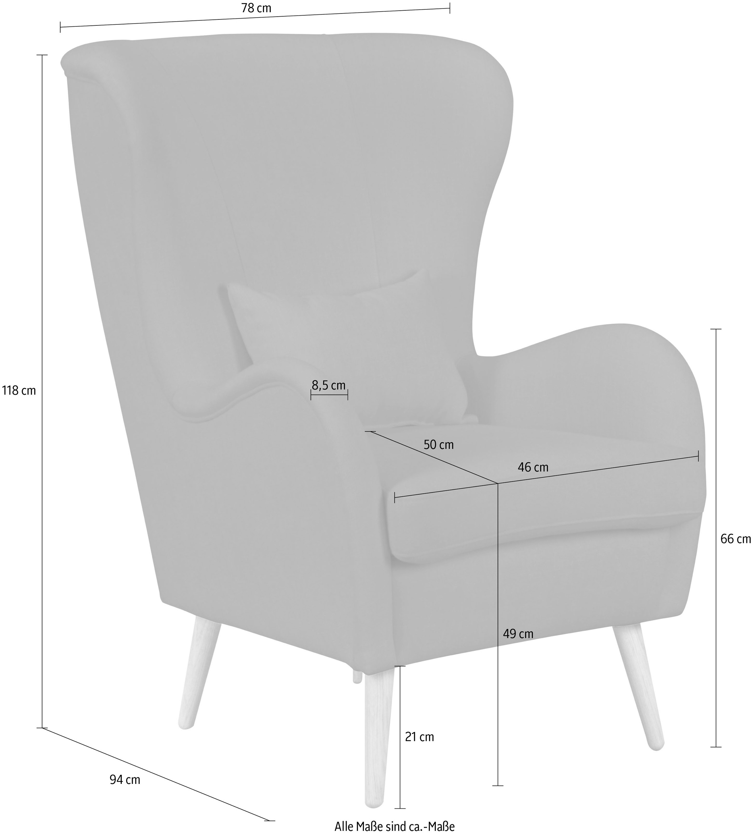 Guido Maria Kretschmer Home&Living Sessel »Salla«, wahlweise mit oder ohne Hocker; großer Sessel: Maße B/T/H: 78/94/118cm