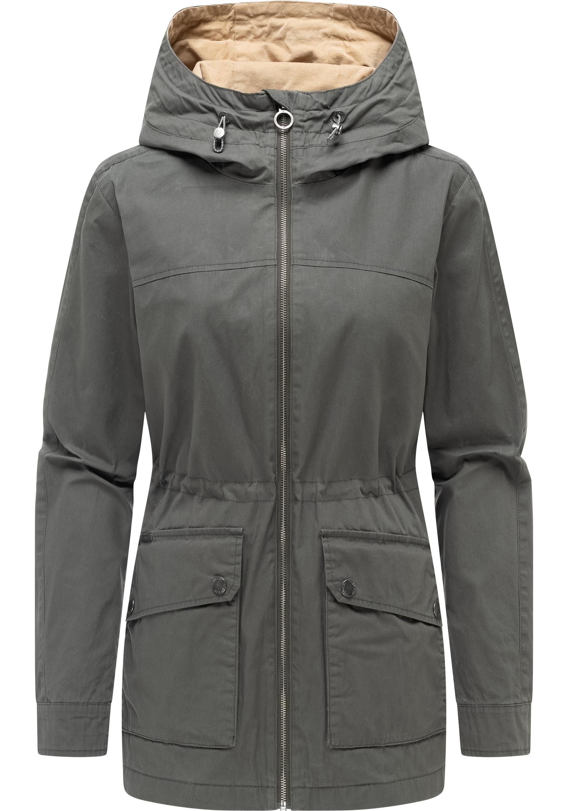 Anorak RAGWEAR "Lenoa Vintage", Damen, Gr. XXL (44), stone grau, Obermaterial: 100% Baumwolle; Innenfutter: 100% Polyester, relaxed fit Po-bedeckend, hoch geschlossener Ausschnitt, Ärmel mit Ärmelschlitz 1-Knopf-Manschette mit Druckknopf, Jacken, Übergang