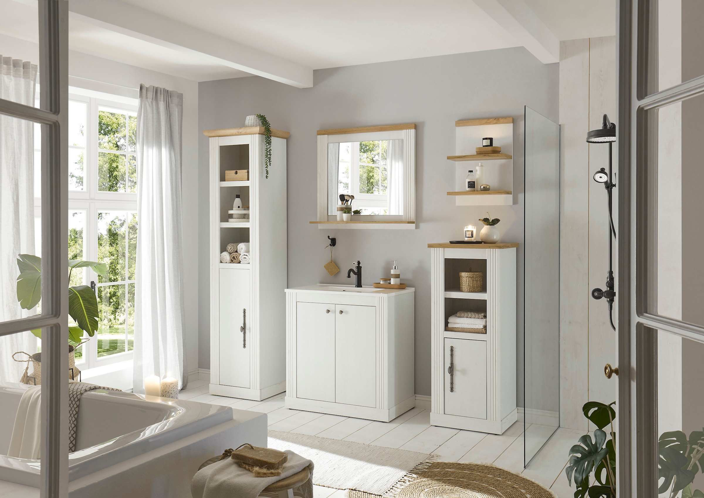 Home affaire Badmöbel-Set "WESTMINSTER, Bad im Landhausstil, 5-teiliges Bad günstig online kaufen