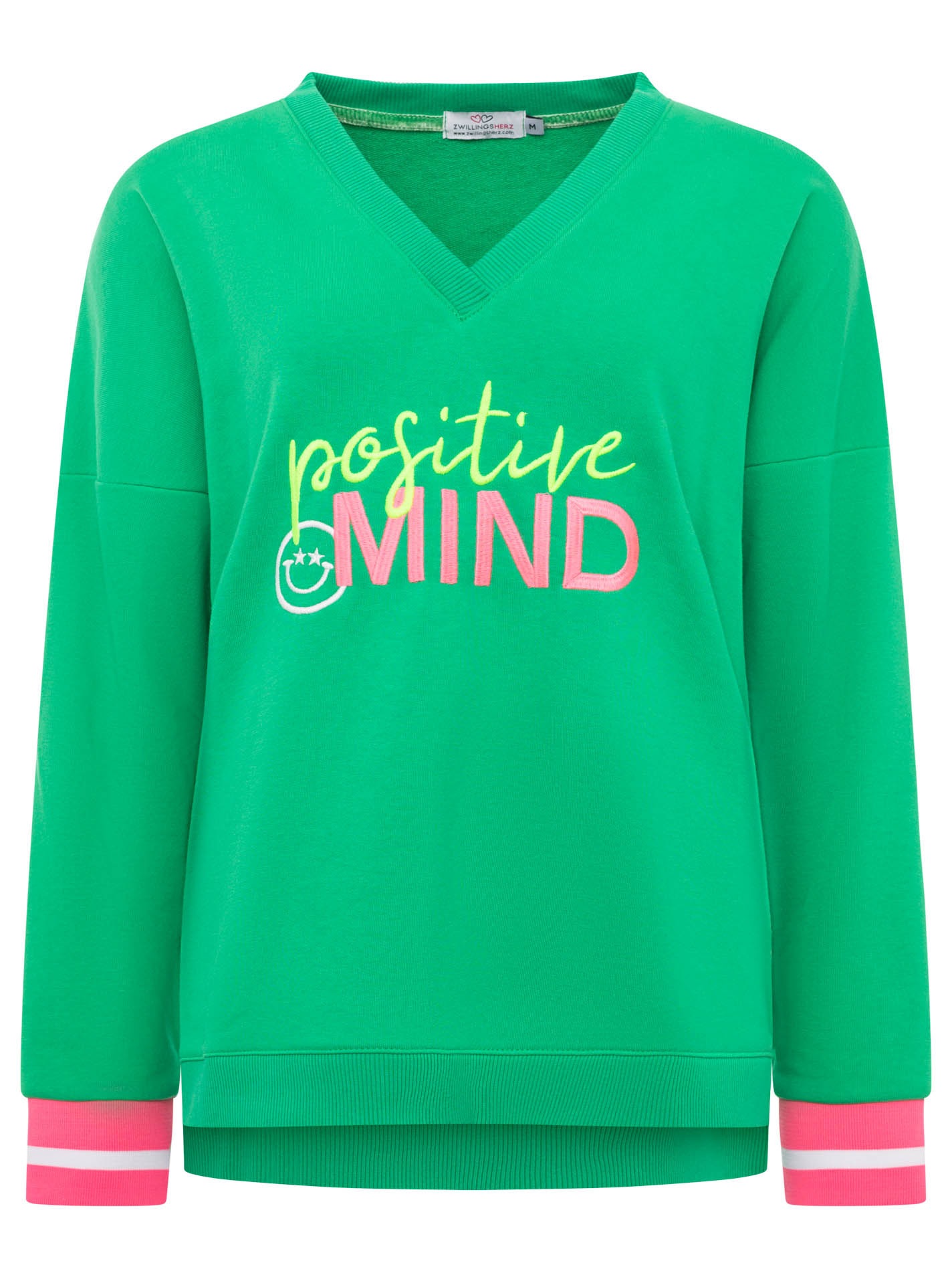 Zwillingsherz Hoodie ""Positive Mind"", neonfarbenen Bündchen, V-Ausschnitt günstig online kaufen
