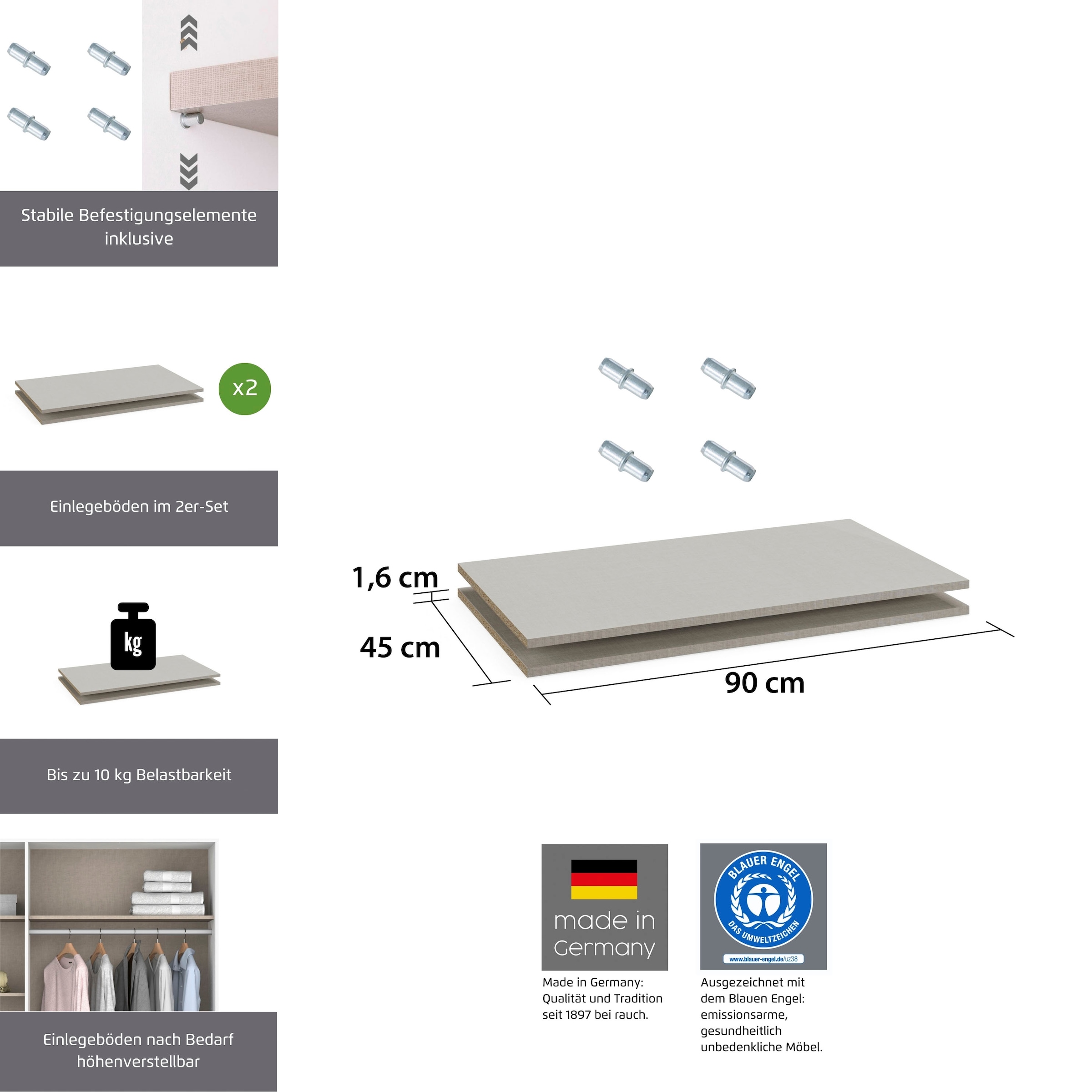 rauch Einlegeboden »Zubehör«, 2er Set 90 cm für Schränke Voyager, Nabila, Narai, Shinjo und Nagata