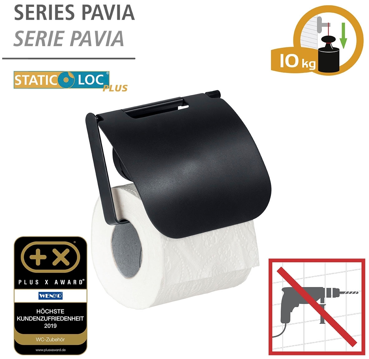 WENKO Toilettenpapierhalter »Static-Loc® Plus Pavia«, mit Deckel, Befestigen ohne Bohren