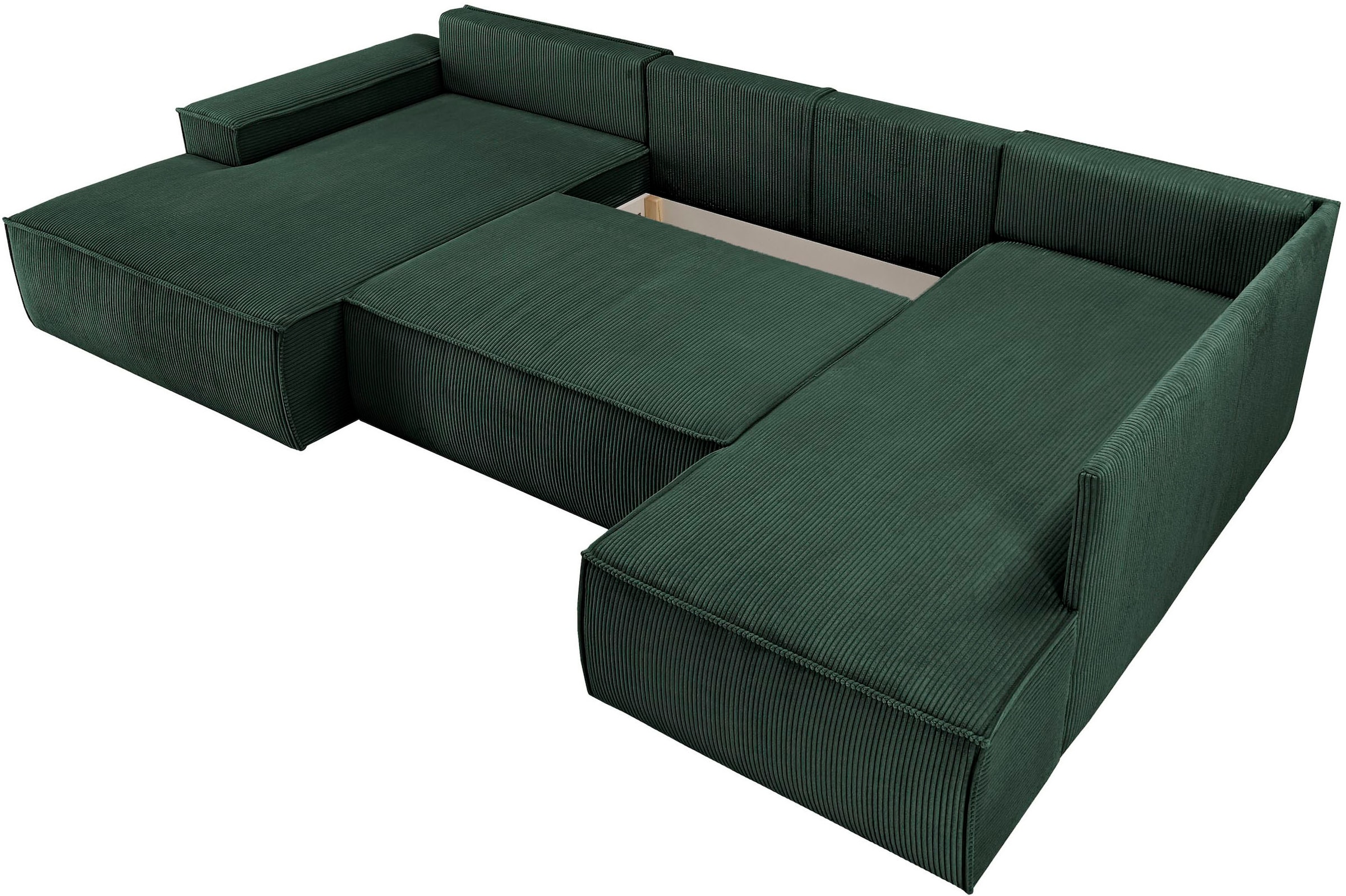 Home affaire Wohnlandschaft »SHERWOOD 329 cm, U-Form, Schlafsofa,«, Schlaffunktion m. Bettkasten (194x139 cm), Cord, Vintage, Samtvelours