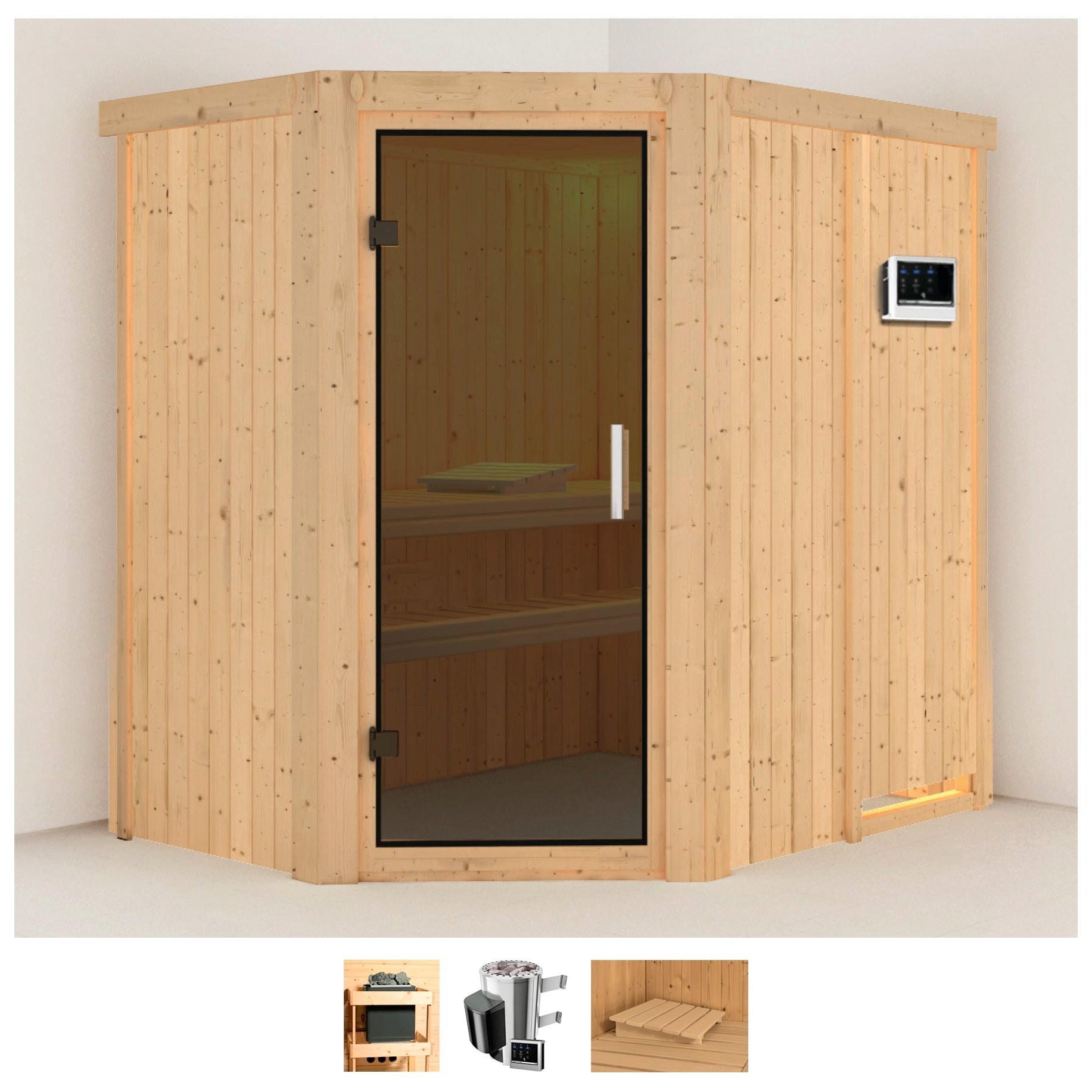 Karibu Sauna "Swantje" Set, Ofen 3,6 kW externe Strg.easy