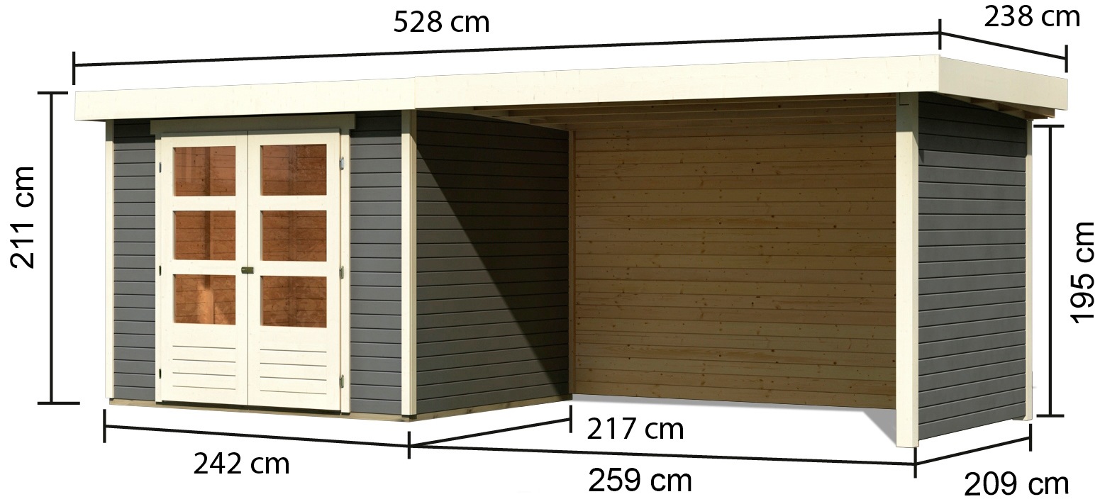 Karibu Gartenhaus »Askola 3«, mit Anbaudach, Seiten- und Rückwand