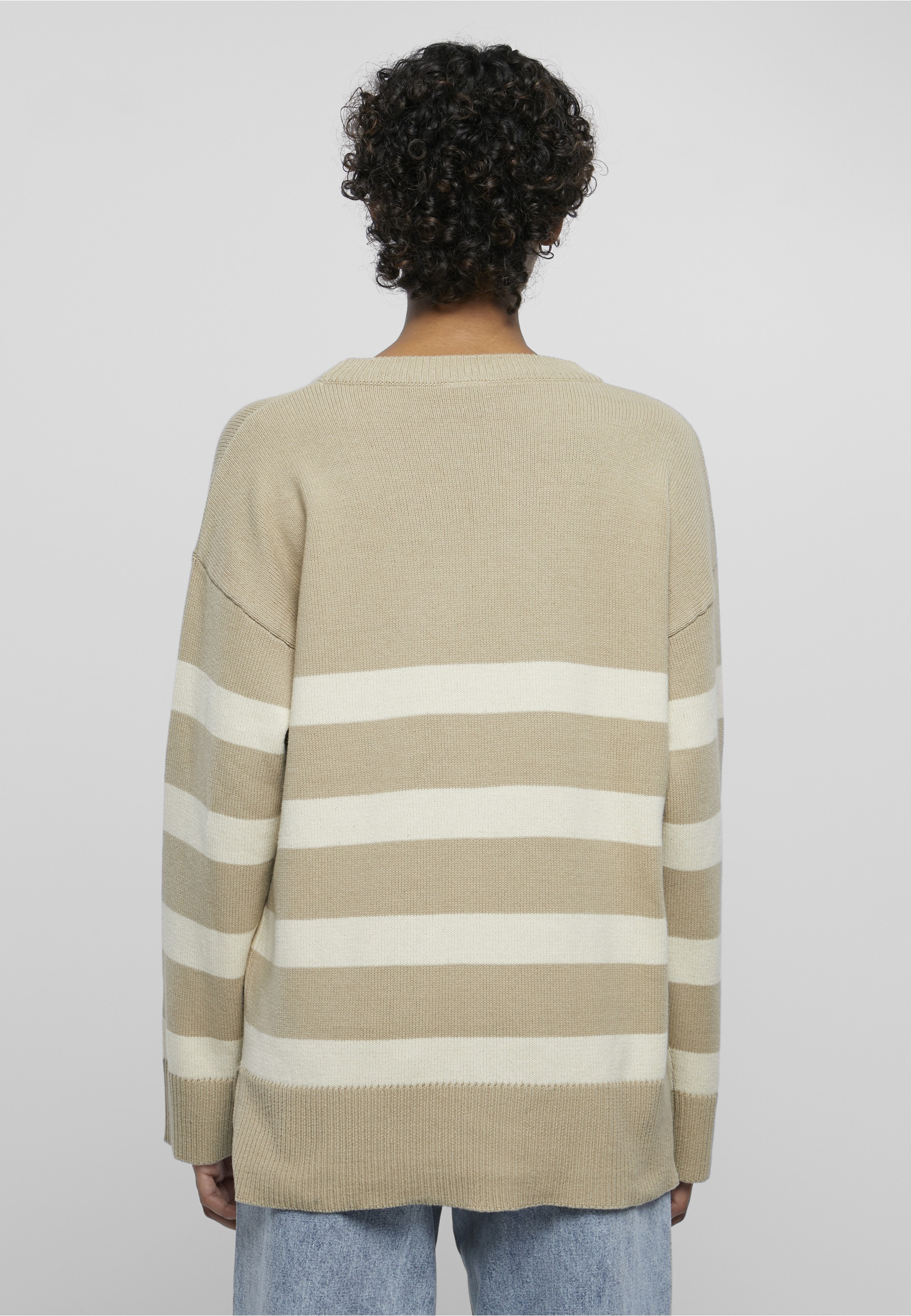 URBAN CLASSICS Fleecepullover »Urban Classics Damen Ladies Striped Knit Crew Sweater«, 1 Stk.
