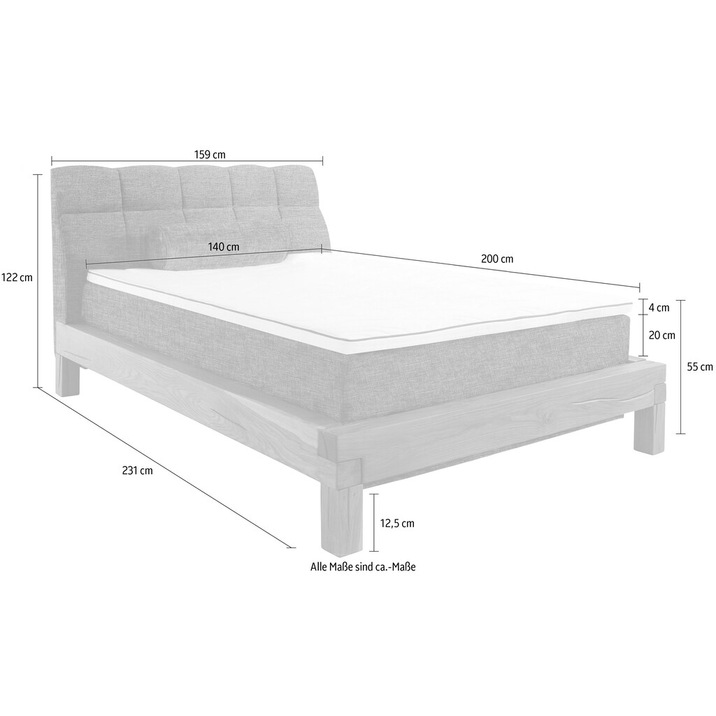 Home affaire Boxspringbett »Villads«, Liegefläche: 140/200 cm, aus Balkeneiche, Inside-Boxspring-Unterbau