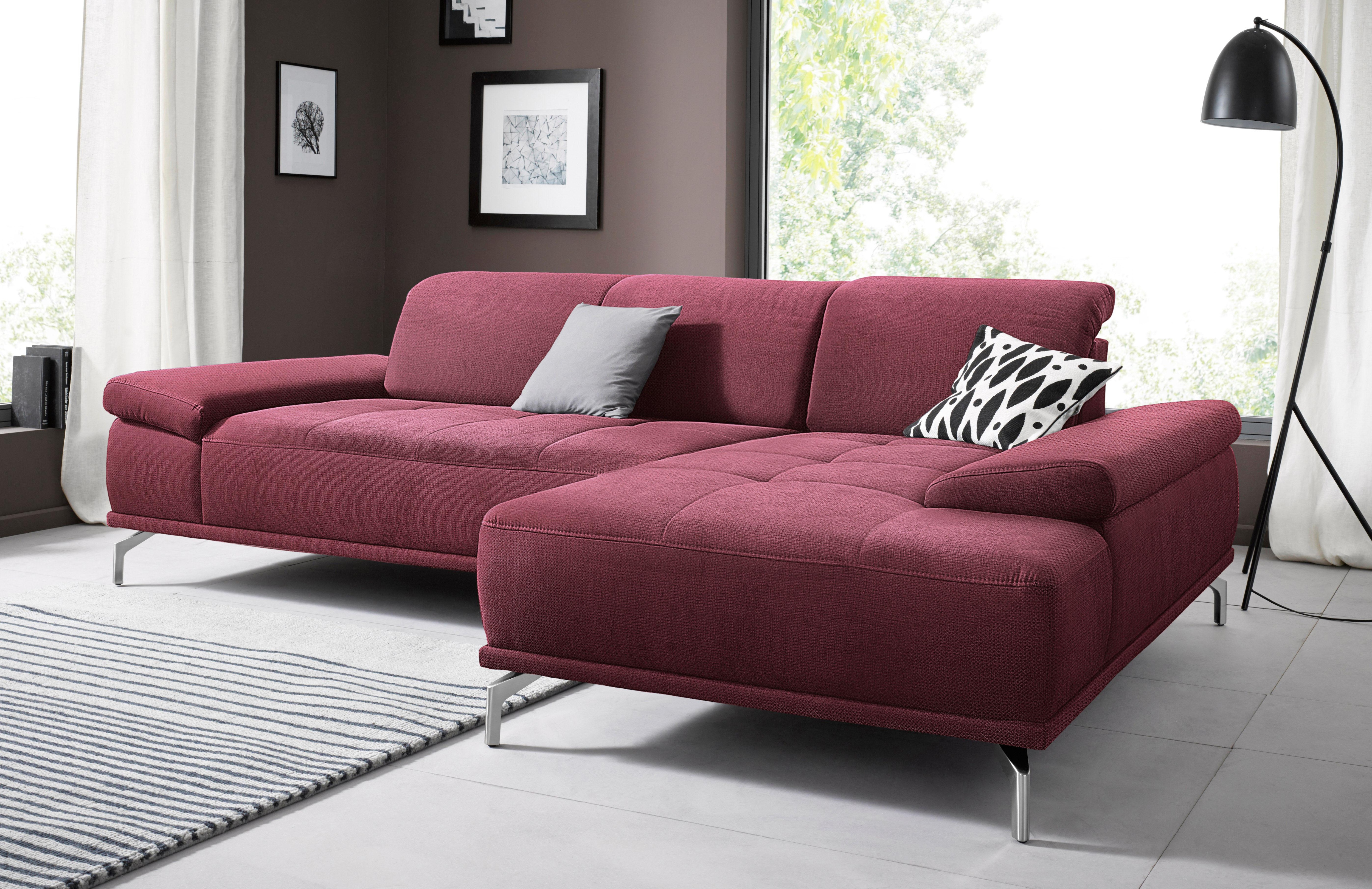 OTTO home Ecksofa "Caluna, L-Form, B:280cm, Federkern, in Stoff und Leder" Inkl.Sitztiefenverstellung, wahlweise mit Kopf- und Armteilverstellung