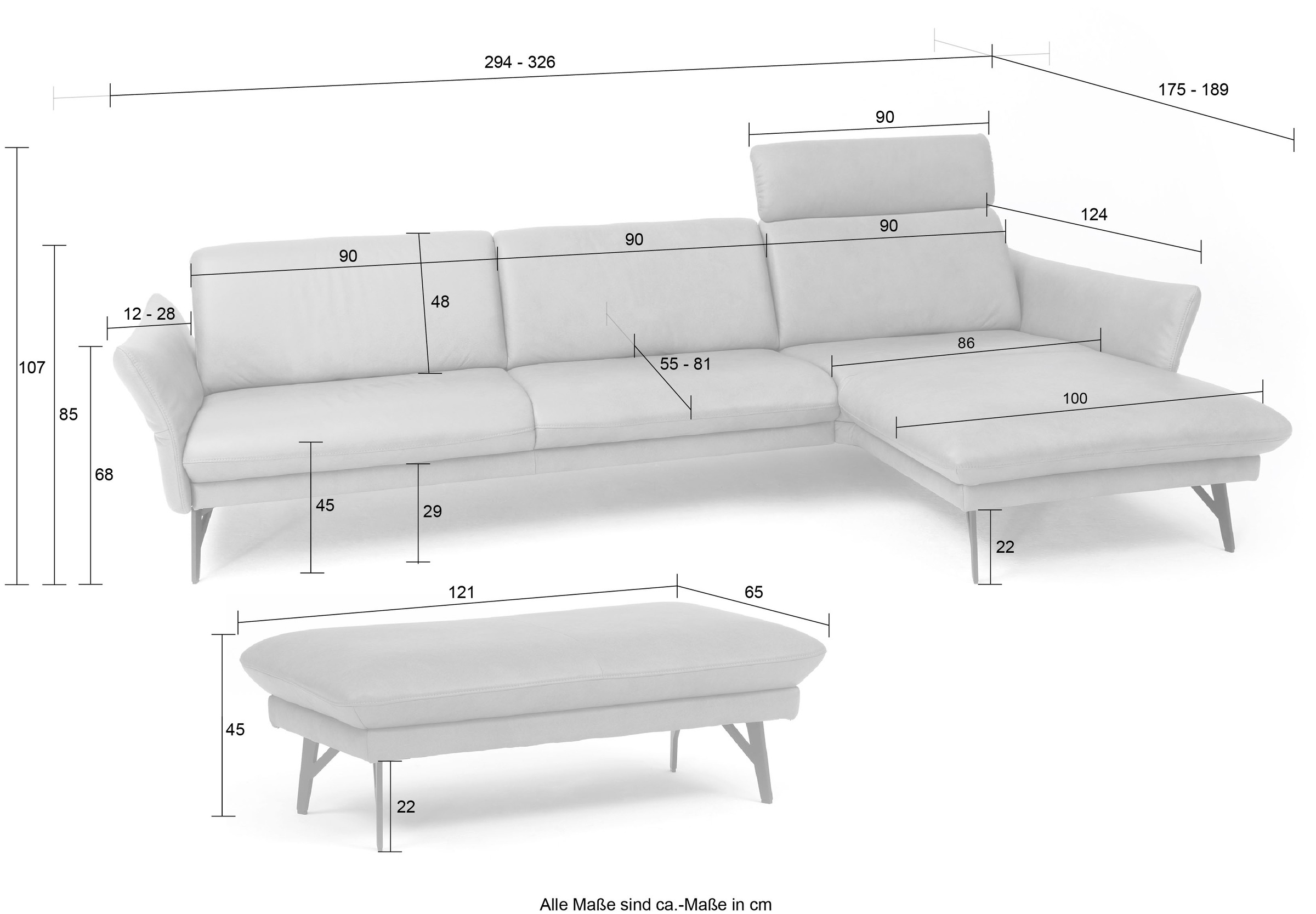 himolla Ecksofa »1928«, (Sofa mit oder ohne Hocker auswählen!), ohne Hocker, Füße anthrazit