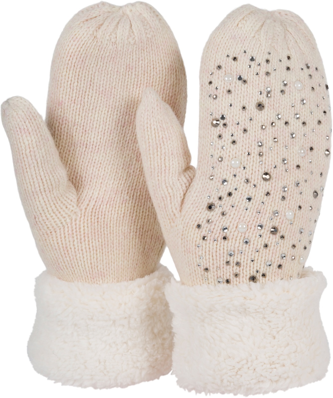 styleBREAKER Fäustlinge "Strickhandschuhe Fäustlinge mit Strass und Perlen" 2 Stk.