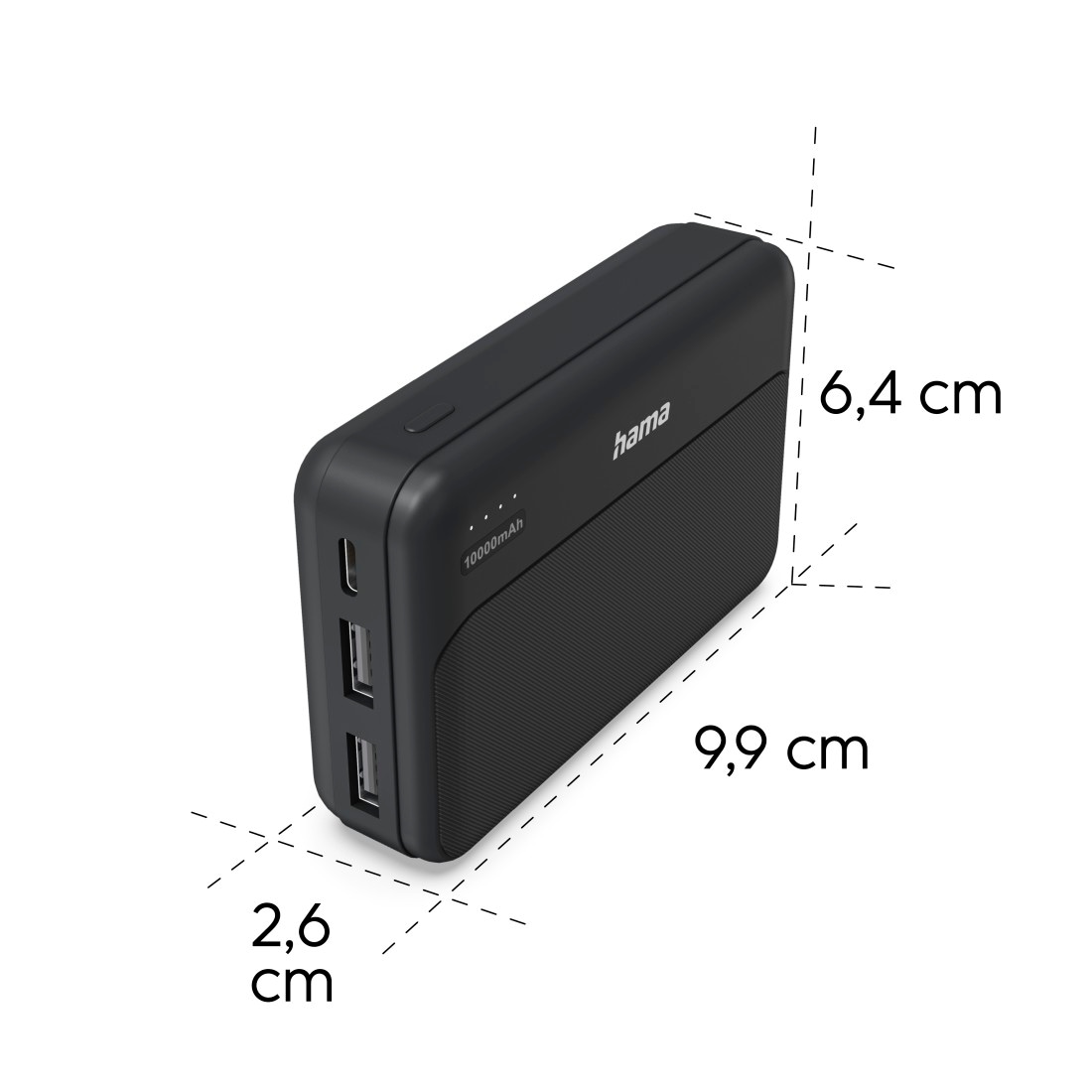 Hama Powerbank »Powerbank 10000 mAh mit 2x USB-A und USB-C Anthrazit« Fast Charge, LED-Kapazitätsanzeige, 2x USB-A, Schutzfunktionen