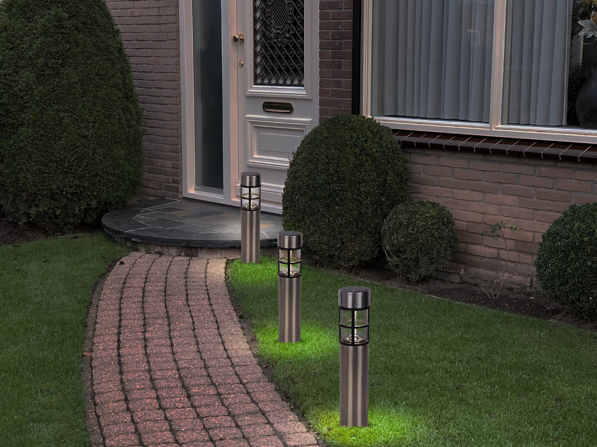 näve LED Solarleuchte »Bobby«, 1 flammig, Leuchtmittel LED-Modul | Leuchtmittel wechselbar, 3er Set, Dämmerungssensor, Schiebeschalter, Höhe 42cm, Edelstahl, IP44