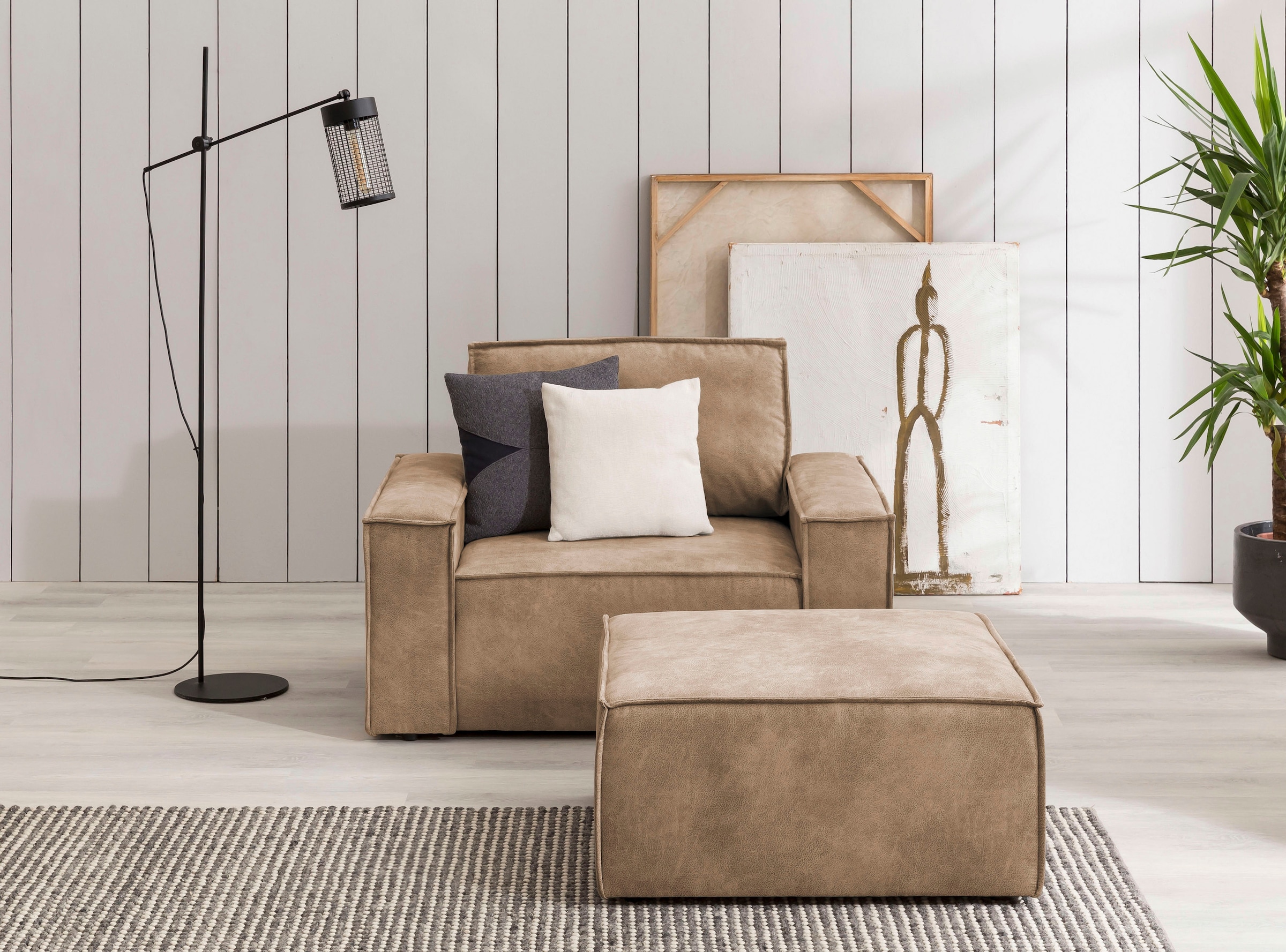 OTTO home Sessel "SHERWOOD Vintage Lederoptik Sessel-Set" Loveseat und Hocker im Set, passend zur Polster-Serie SHERWOOD