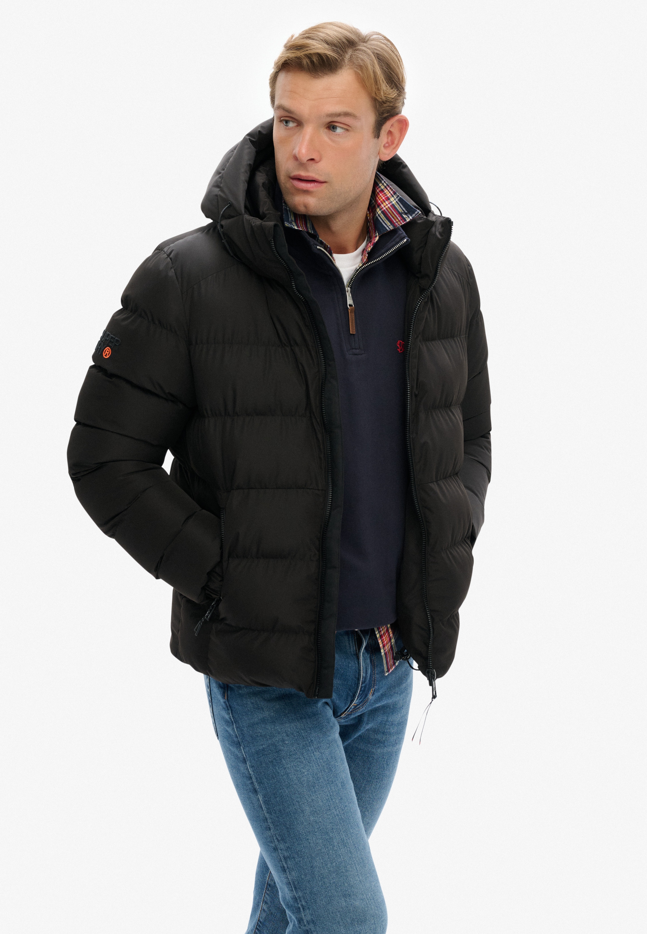 Superdry Steppjacke »HOODED SPORTS PUFFER JACKET« mit Kapuze Kunstfaser, relaxed fit