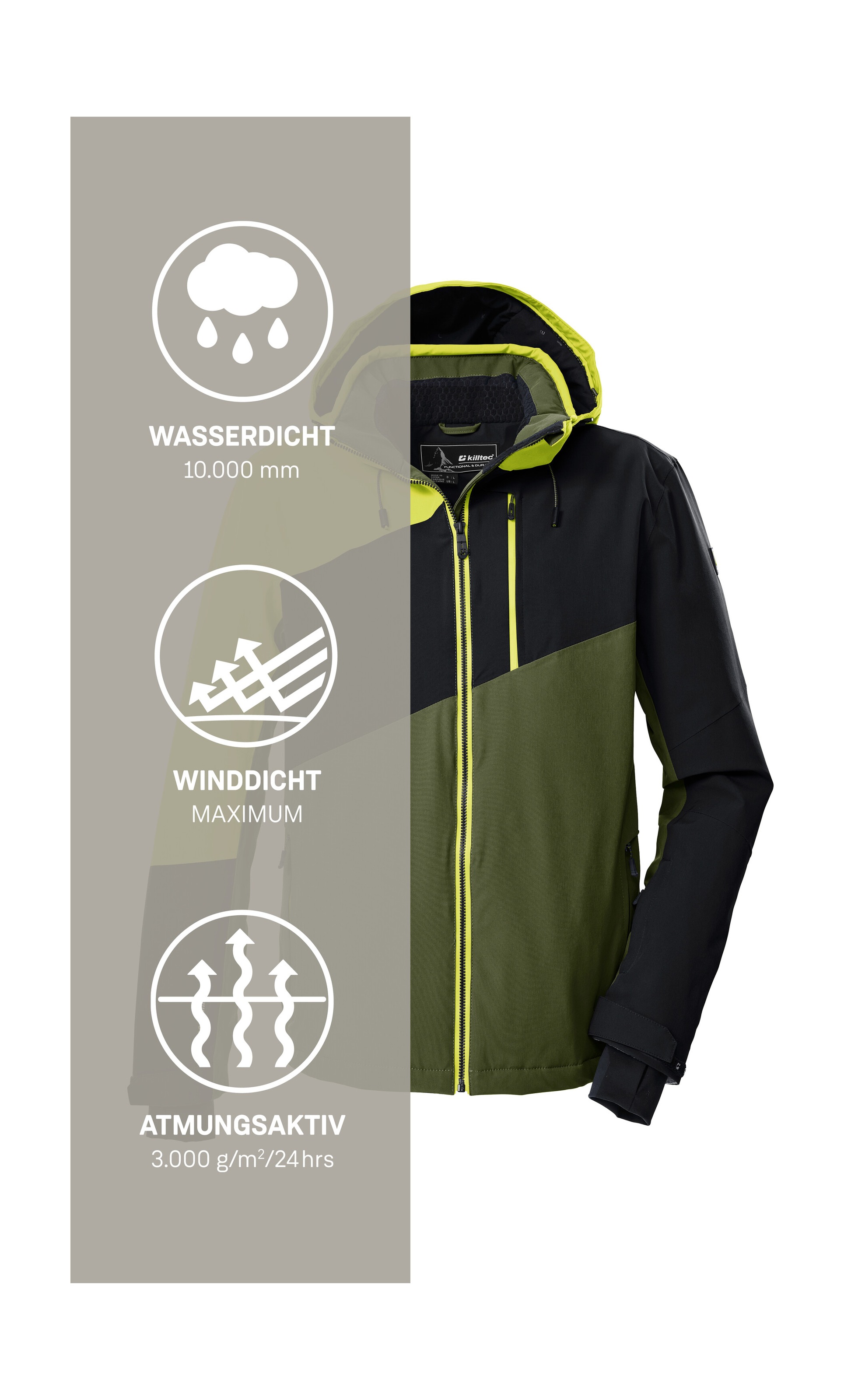 Killtec Skijacke »KSW 32 MN SKI JCKT«, Wasserdichte, atmungsaktive Skijacke mit abnehmbarer Kapuze