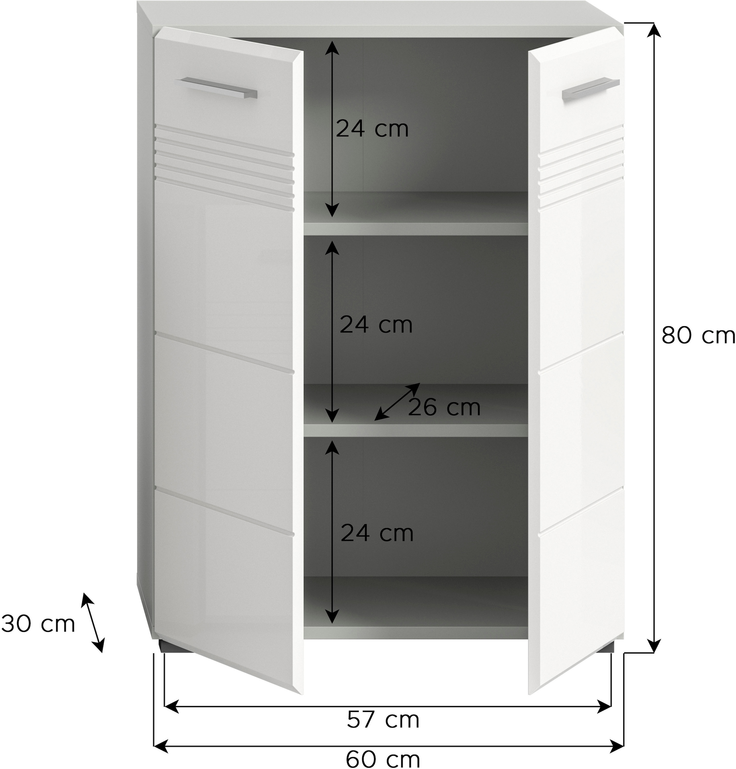 welltime Midischrank »Calcio, Höhe 80 cm, 2 Türen, 2 Einlegeböden, 3 Fächer«, MDF Front, Badschrank, Bad-Möbel, Badezimmer