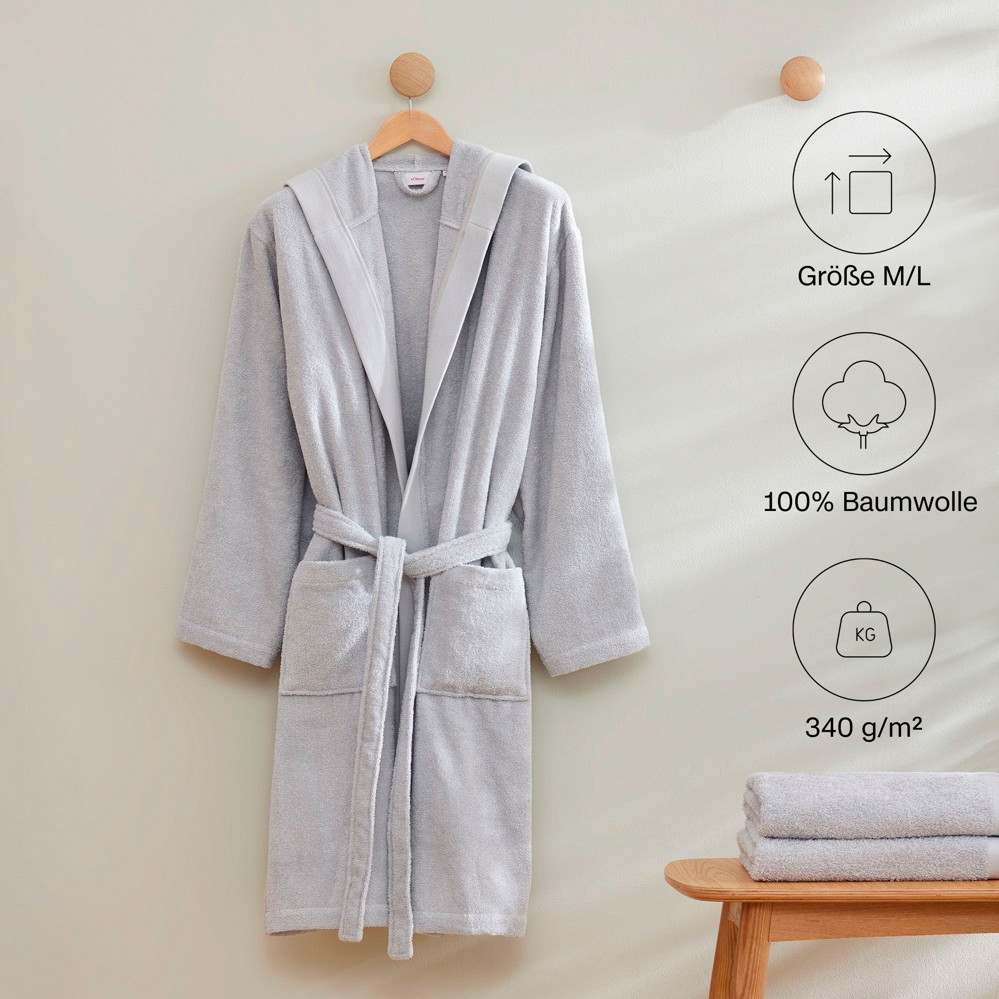 Thumbnail - s.Oliver Bademantel "s. Oliver Bademantel, ideal für Sauna & Spa, Hotelbademantel", 1 Stk. Kapuze mit dezenter Logoeinwe...