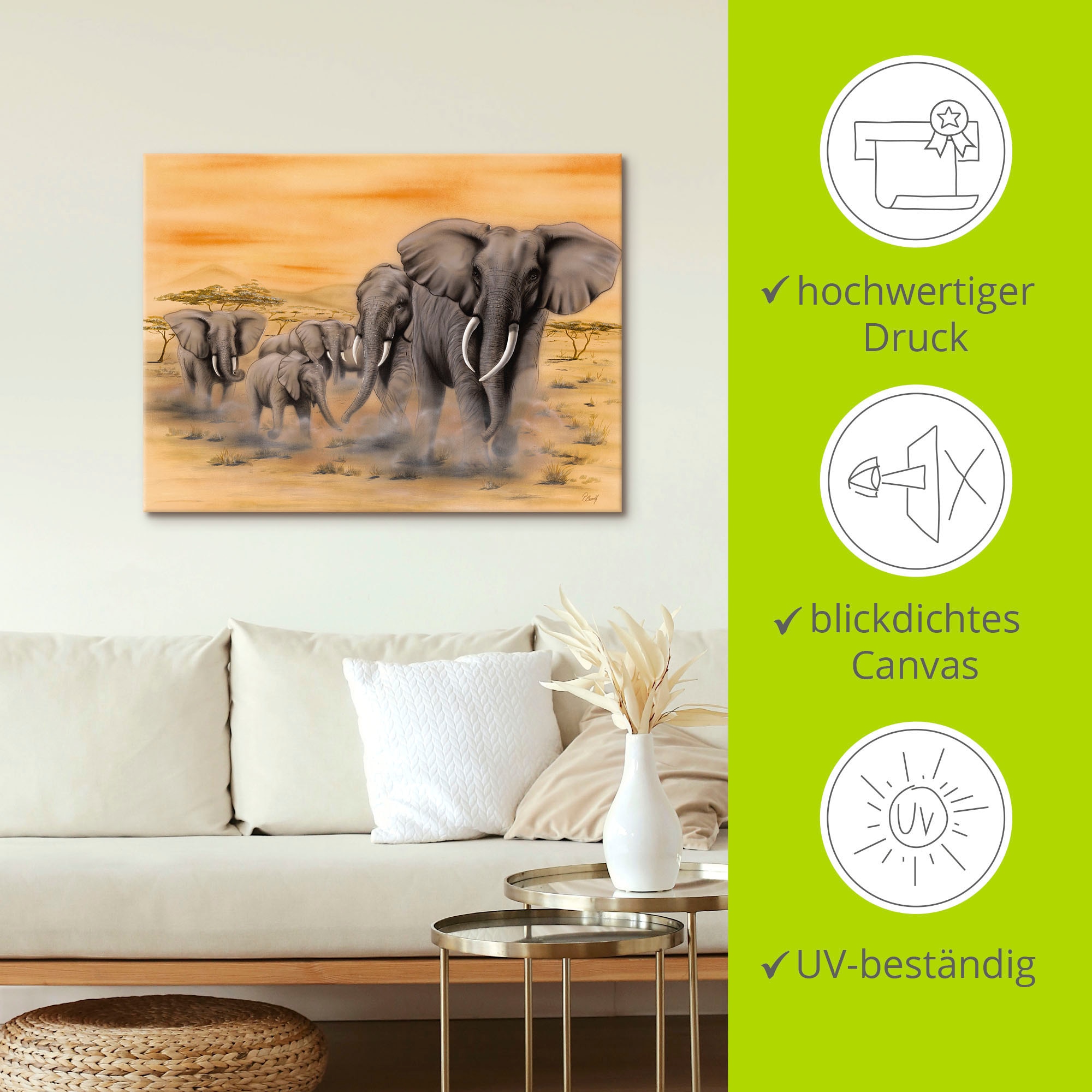 Artland Wandbild »Steppenelefanten«, Elefanten Bilder, (1 St.), als Alubild, Outdoorbild, Leinwandbild, Poster, Wandaufkleber
