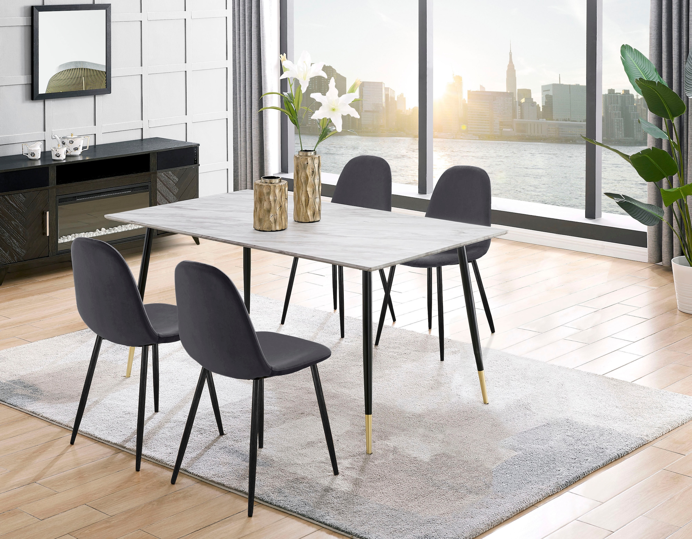Leonique Essgruppe "Eadwine, TOPSELLER Tisch plus 4 Stühle, Sitzgruppe" Set günstig online kaufen