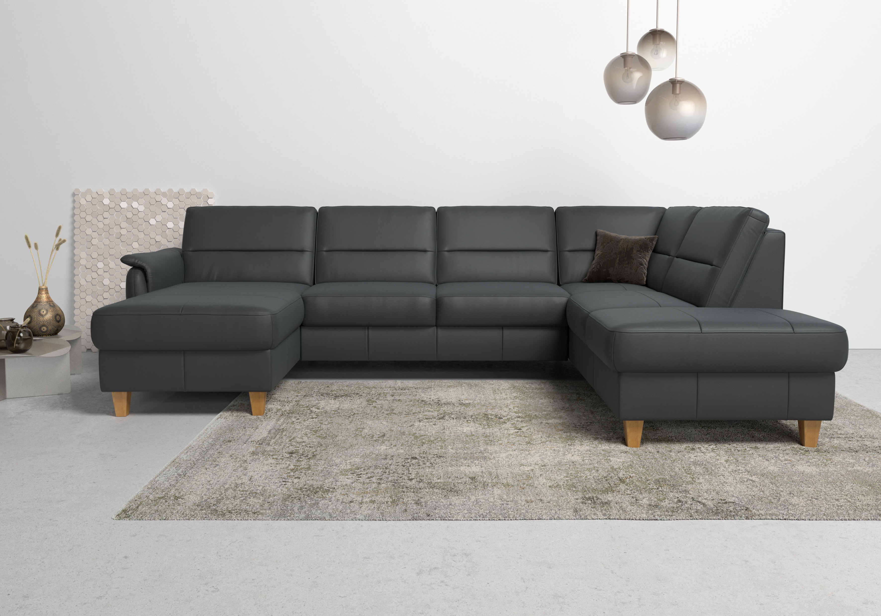 Home affaire Wohnlandschaft "Palmera U-Form, B: 308 cm, große Stoff + Leder Auswahl" optional Schlaffunktion & Bettkasten, Federkern, XXL-Wohnlandschaft