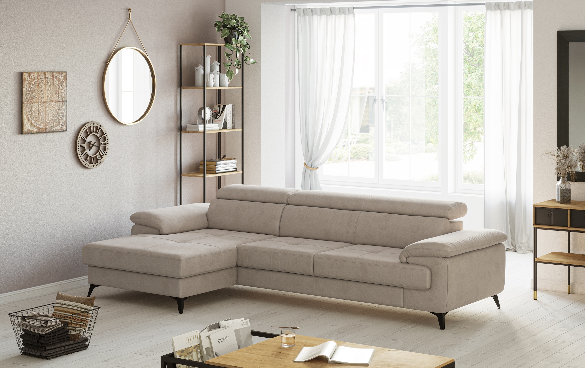 OTTO home Ecksofa "Astra L-Form, B: 300 cm, inkl. Kopfteilverstellung" opt. Schlaffunktion + XL-Bettkasten, LF:222x124cm, Wellenunterfederung