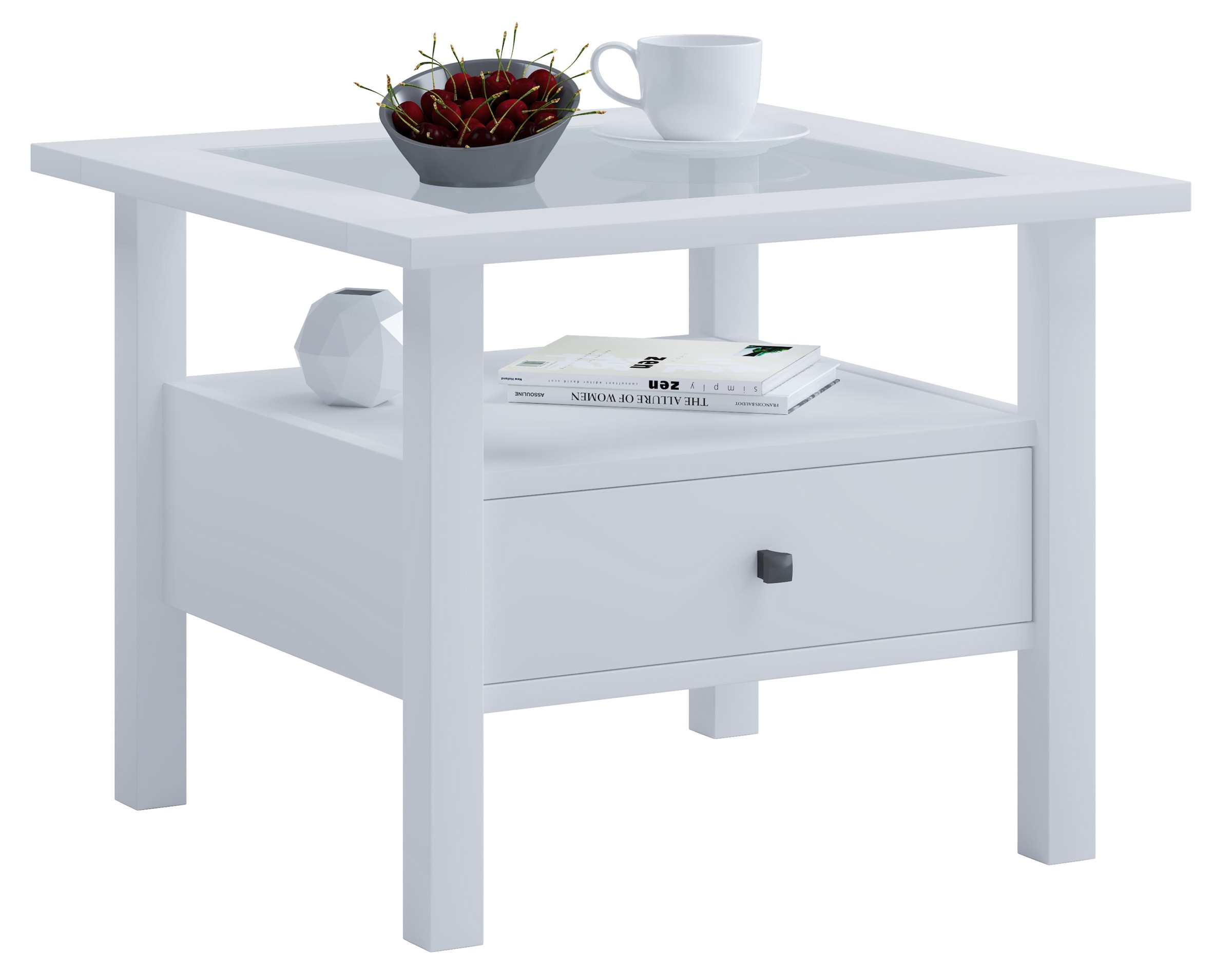 VCM Couchtisch »VCM Holz Beistelltisch mit ESG-Sicherheitsglas | Couchtisch schlicht | Maße ca. H. 42 x B. 54 x T. 54 cm | Wohnzimmertisch mit Schublade | Sofatisch - Lingis M«, (Lingis)