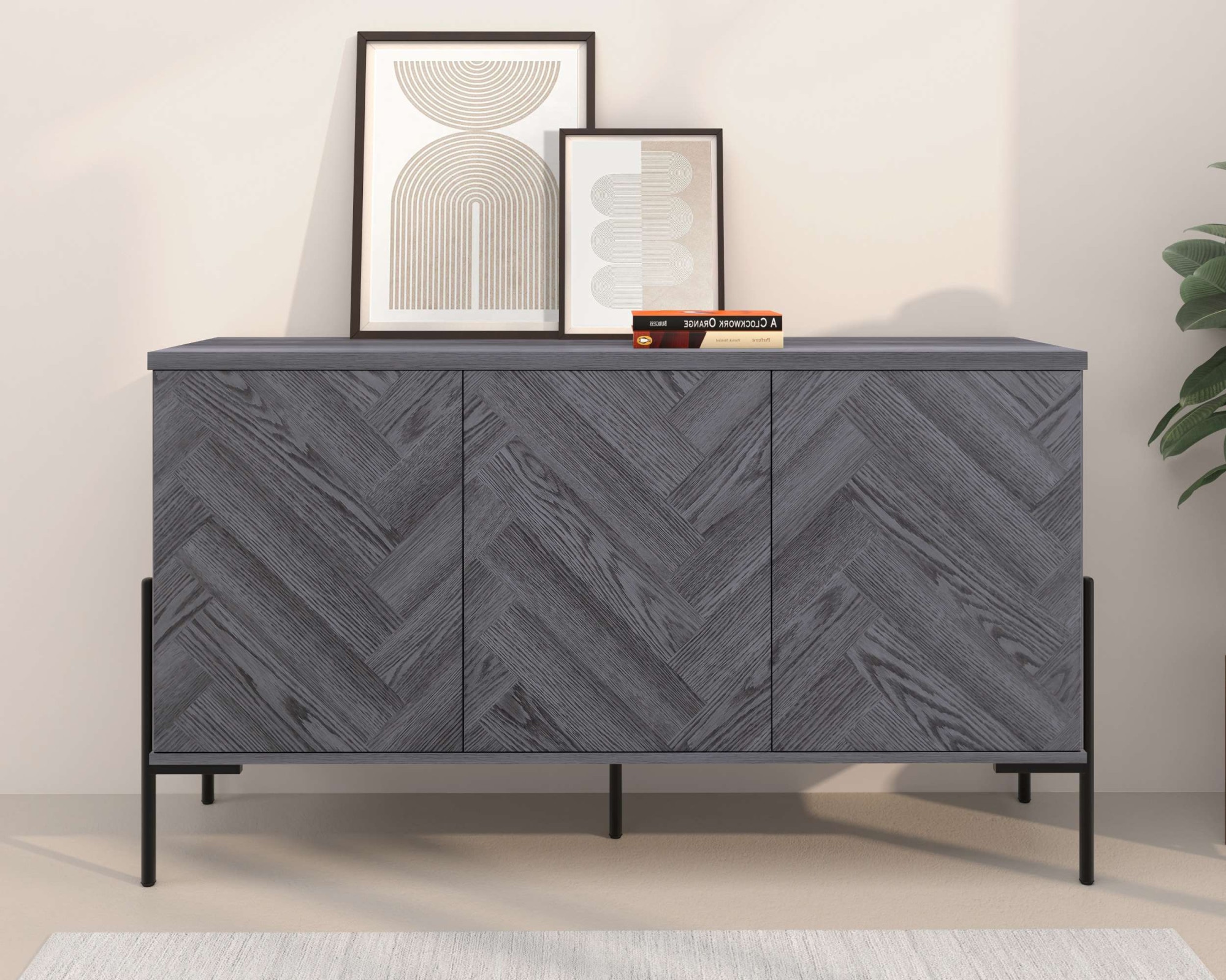 Leonique Sideboard "Eadwine" Kommode, Push-to-open, Türen mit Fischgräten M günstig online kaufen