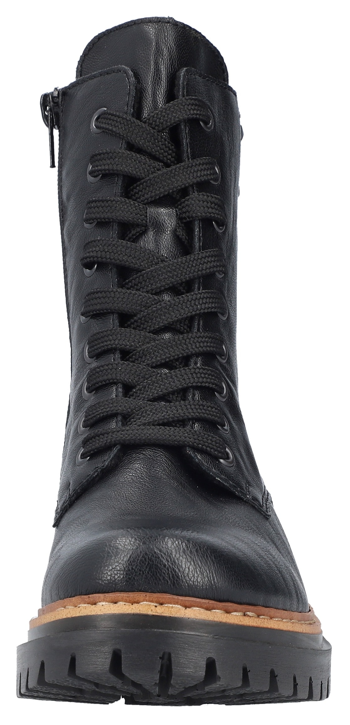 Rieker Schnürstiefelette, Schnürboots, Blockabsatz, Innenreißverschluss und Nietenverzierung
