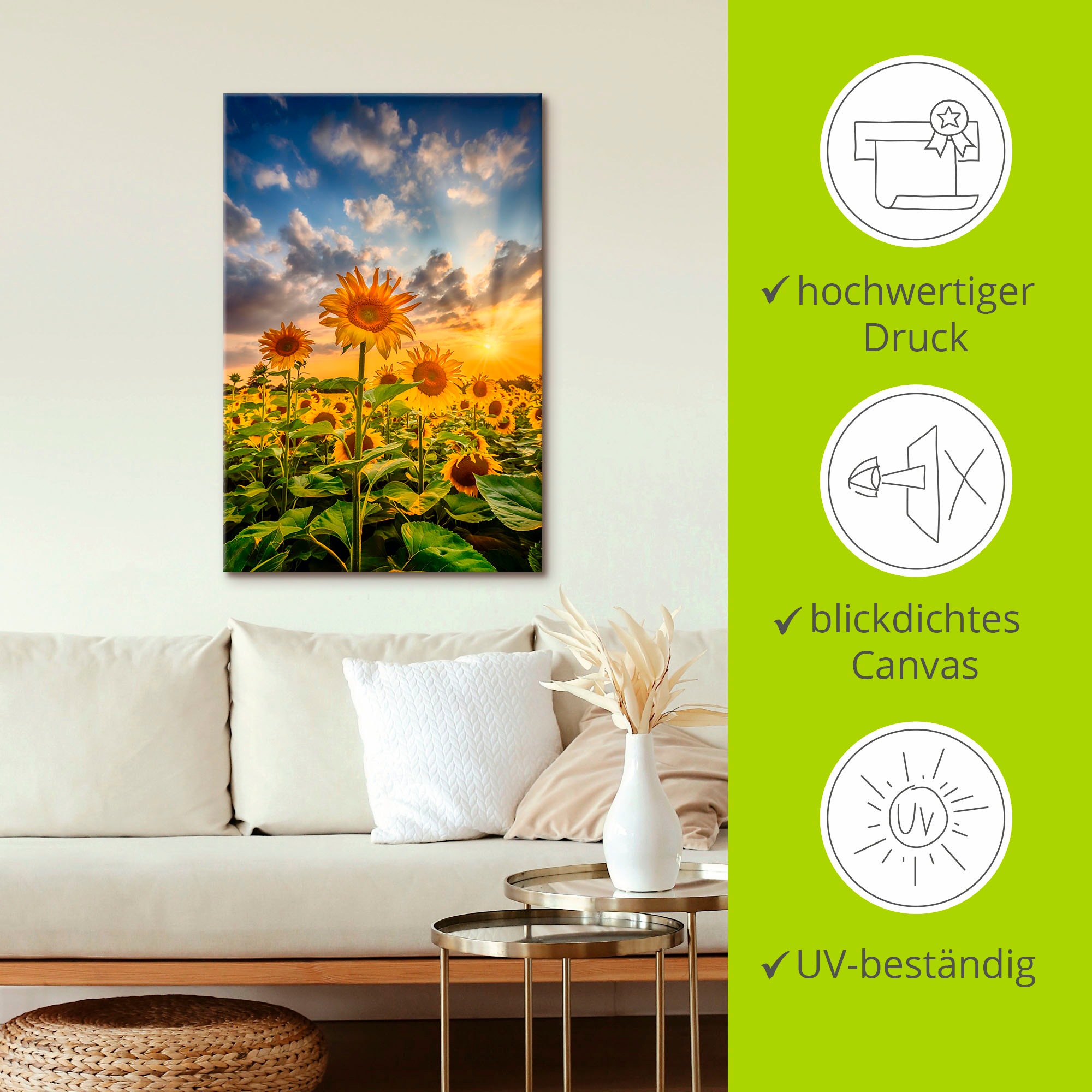 Artland Wandbild »Sonnenblumen im Sonnenuntergang«, Blumenbilder, (1 St.), als Leinwandbild, Poster in verschied. Größen