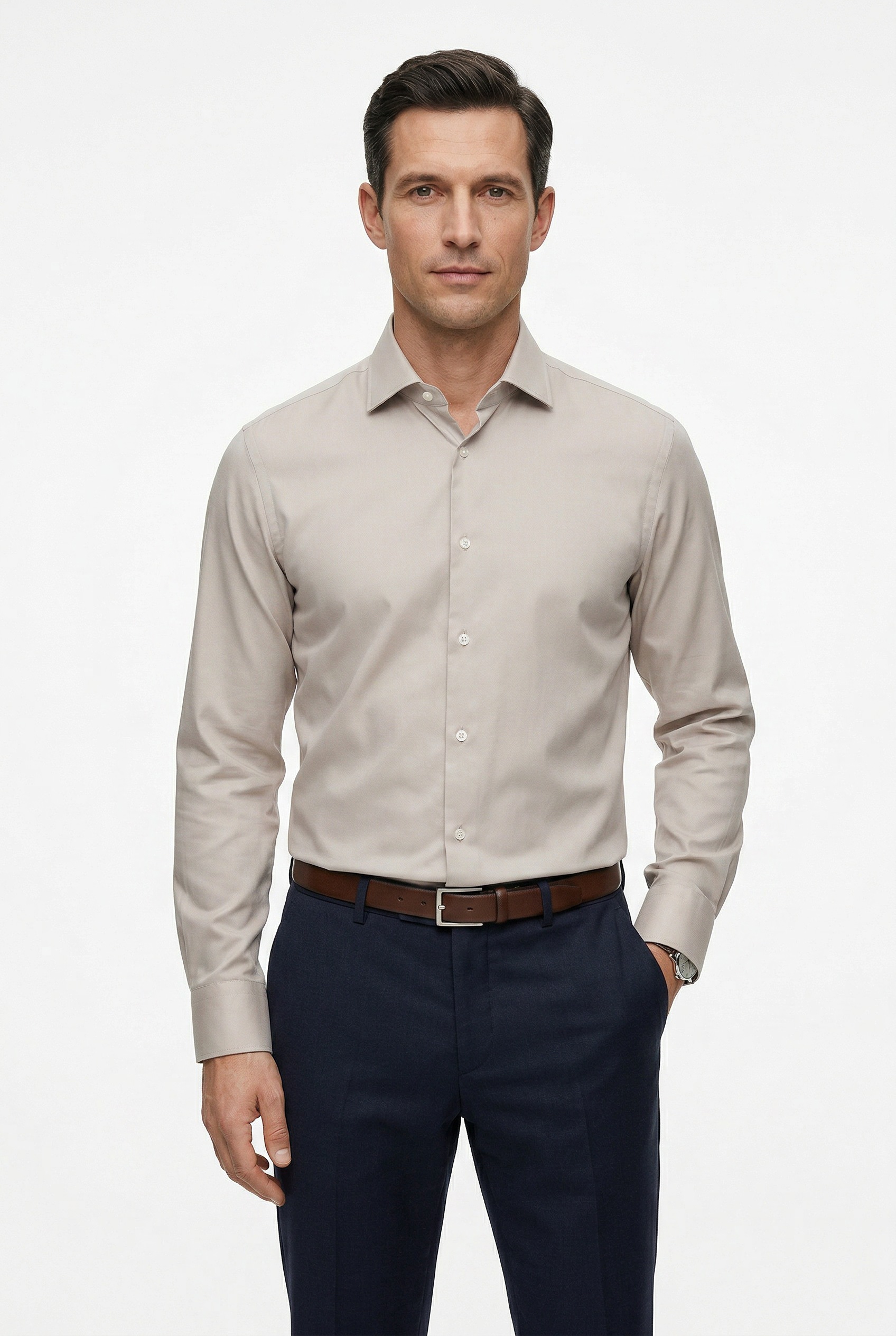 BOSS Businesshemd "HANK" Slim-Fit, aus funktionalem Stretch-Twill, Kentkragen
