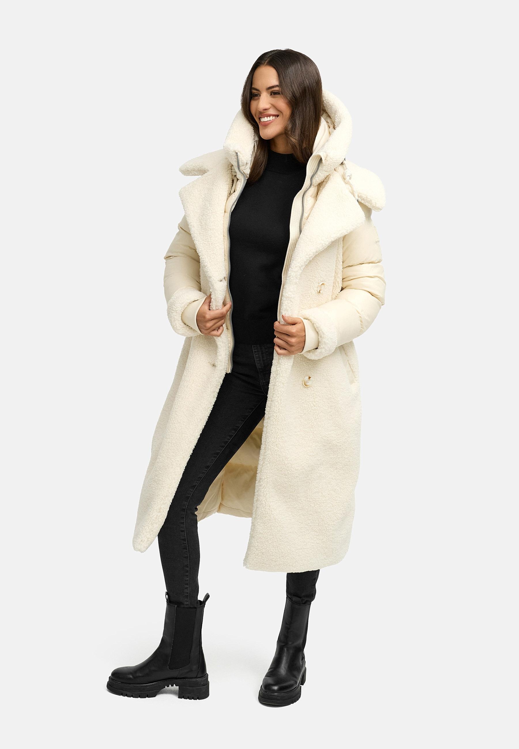 Navahoo Wintermantel »Kuscheltraum 14«, Modischer Damen Plüschmantel aus angesagtem Materialmix