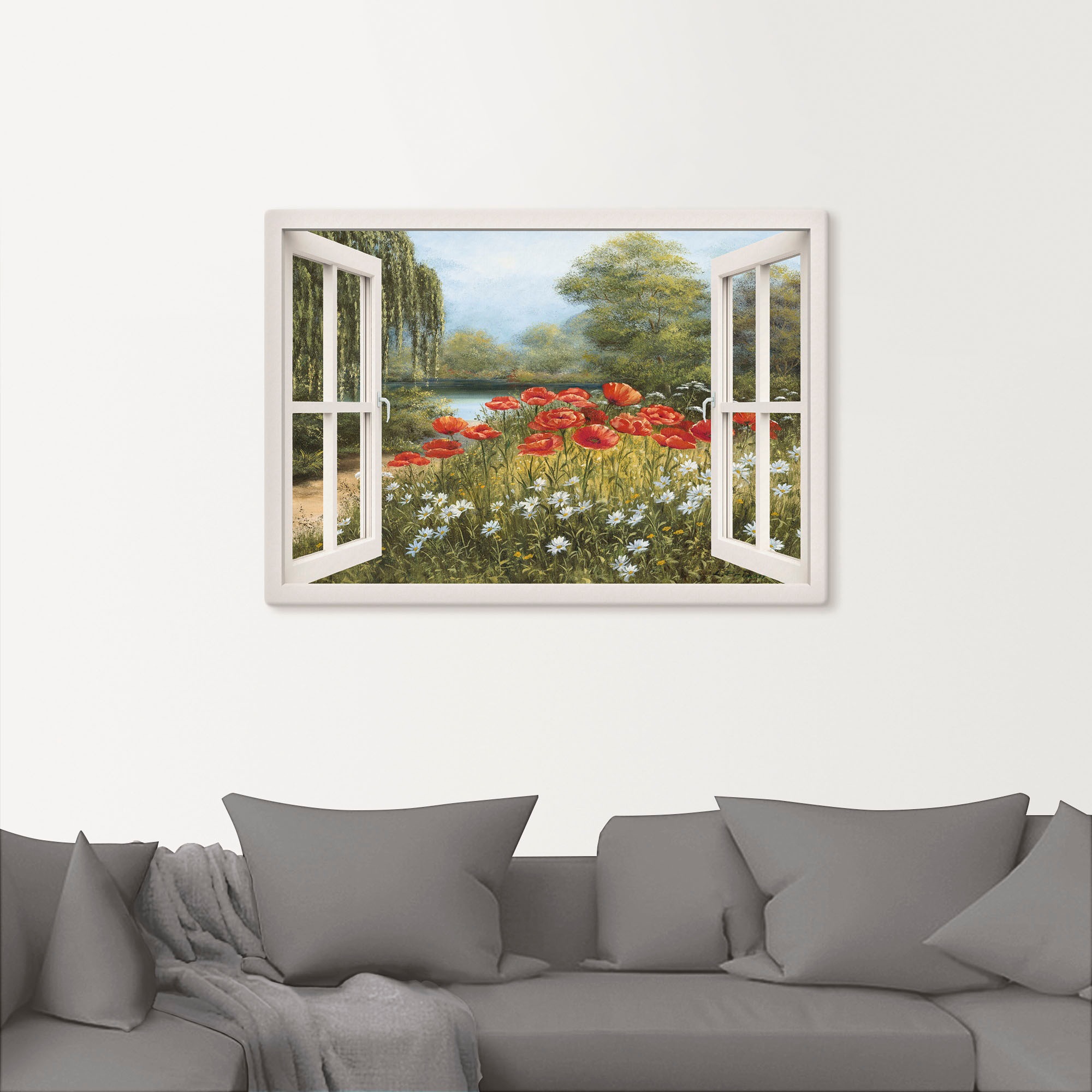 Artland Wandbild "Fensterblick Mohnwiese" Fensterblick 1 Stk. tlg. als Lein günstig online kaufen