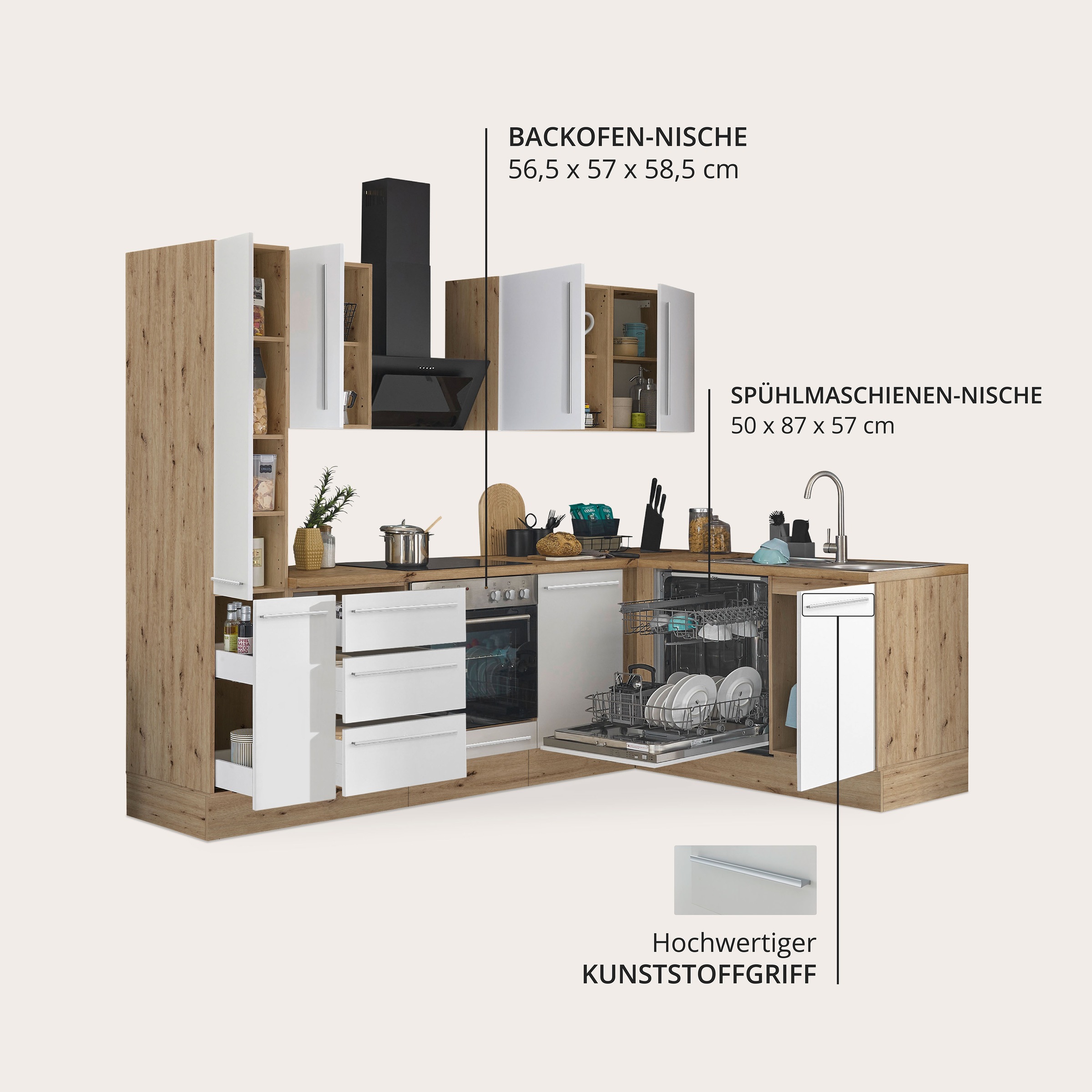 KOCHSTATION Winkelküche »Florida, Stellbreite 250x165 cm« wahlweise mit E-Geräten, mit Softclose für Türen und Schubkästen