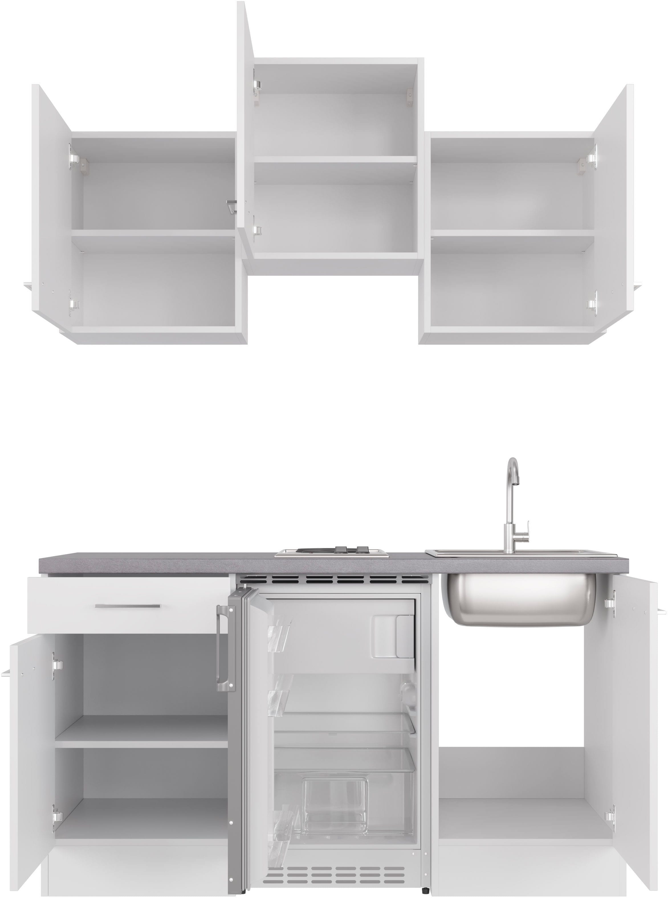 Flex-Well Küchenzeile »Kopenhagen«, Breite 150,5 cm, mit Unterbau-Kühlschrank, Kochfeld und Spüle