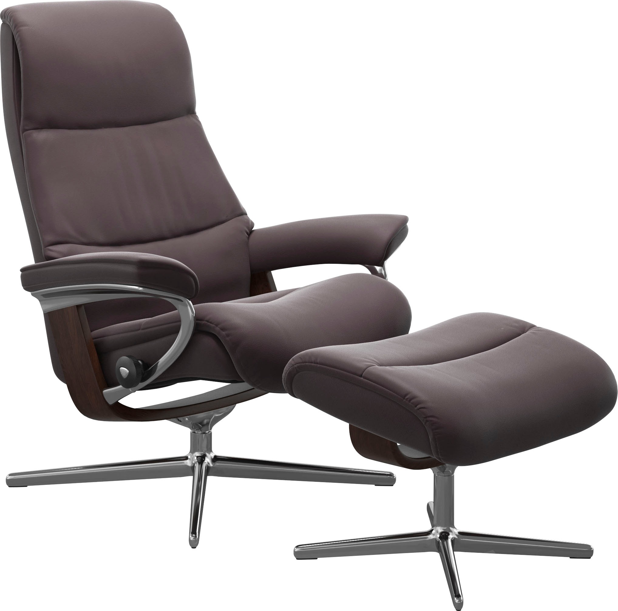 Stressless Relaxsessel "View" Set, Relaxsessel mit Hocker, mit Hocker, mit Cross Base, Größe S, M & L, Holzakzent Braun