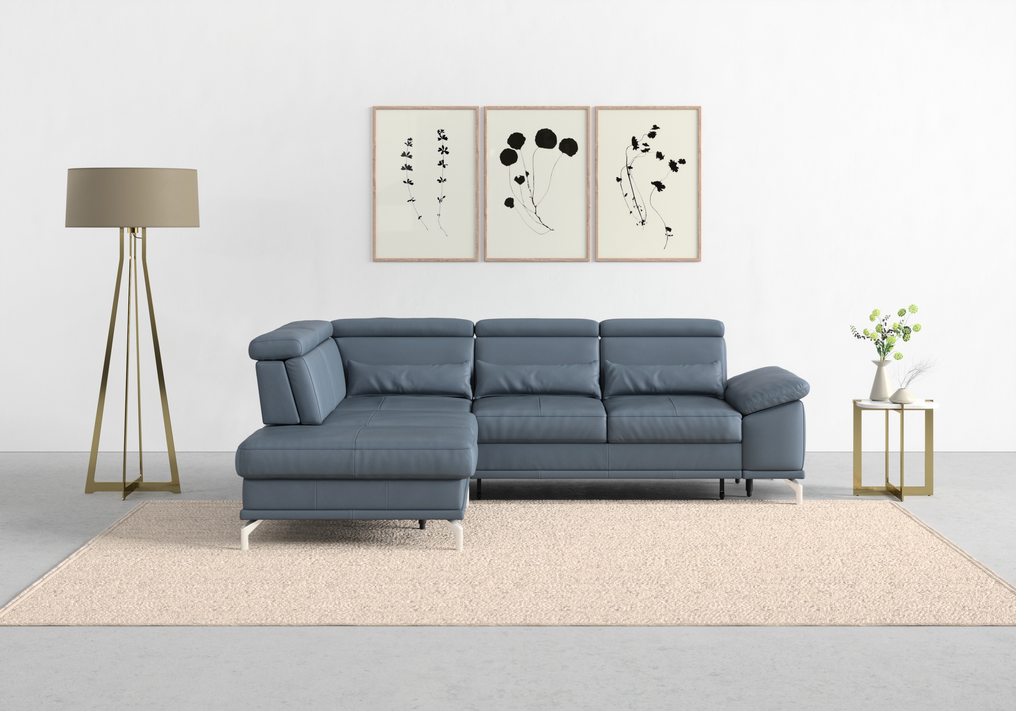 sit&more Ecksofa "Cabrio L-Form, B: 274 cm, mit Sitztiefen-, Arm- & Kopfteilverstellung" 3 Nierenkissen, Federkern, optional Schlaffunktion und Stauraum