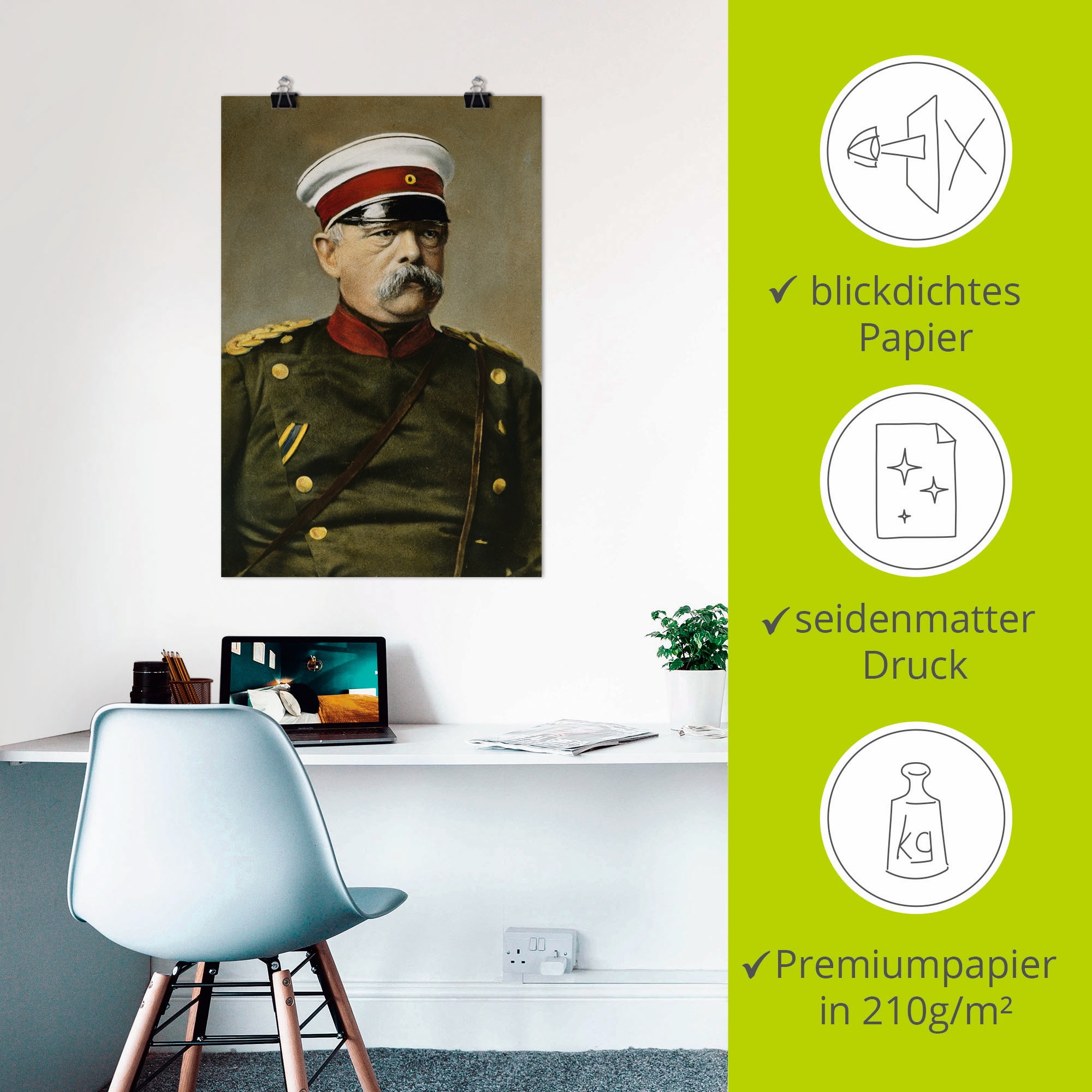 Wandbild ARTLAND "Otto von Bismarck", grün (farbe bild(er): grün), B:40cm H:60cm, Bilder, als Leinwandbild, Poster in verschied. Größen 3