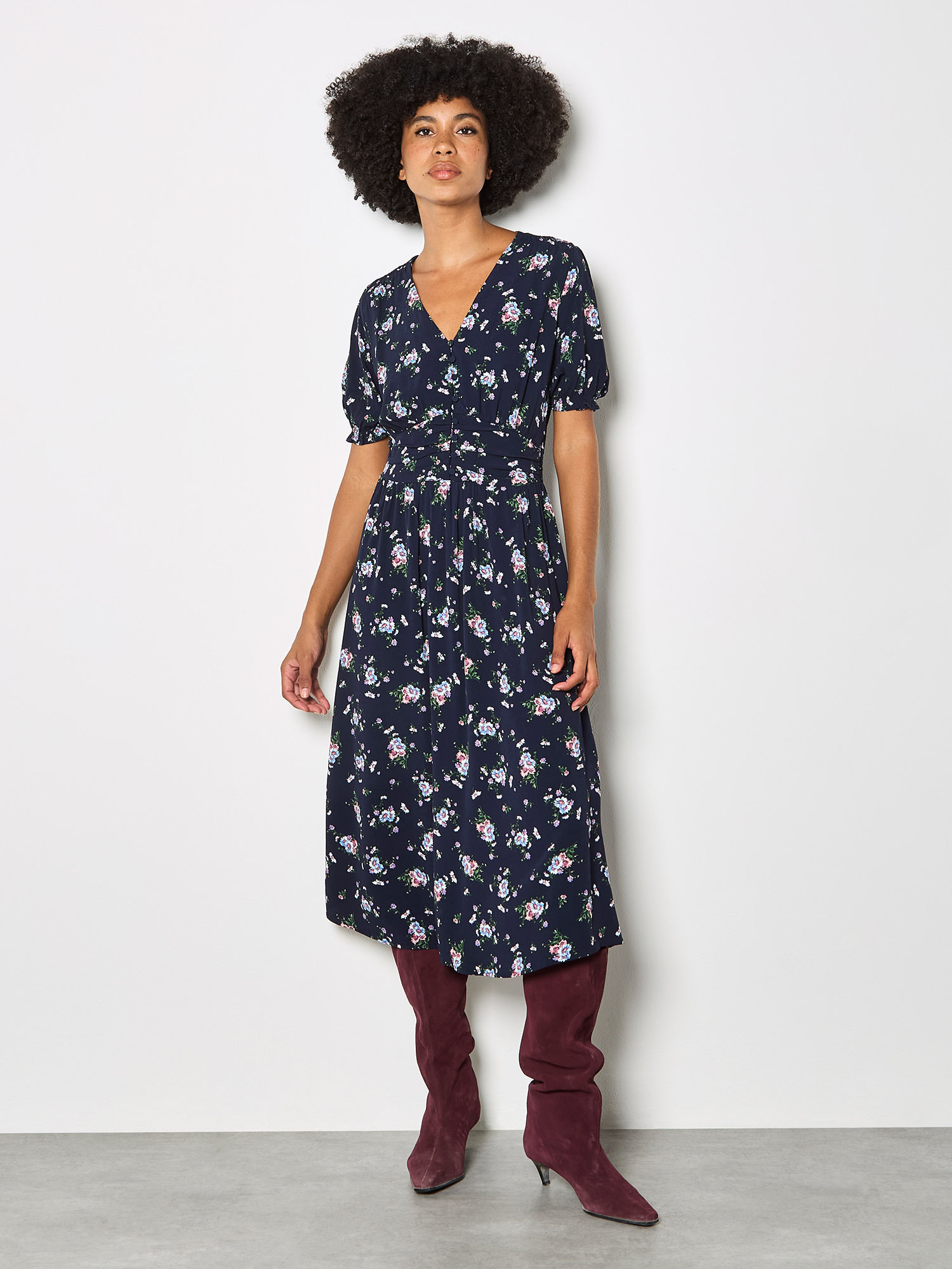 Apricot Druckkleid "Midi-Kleid" mit Blumenprint