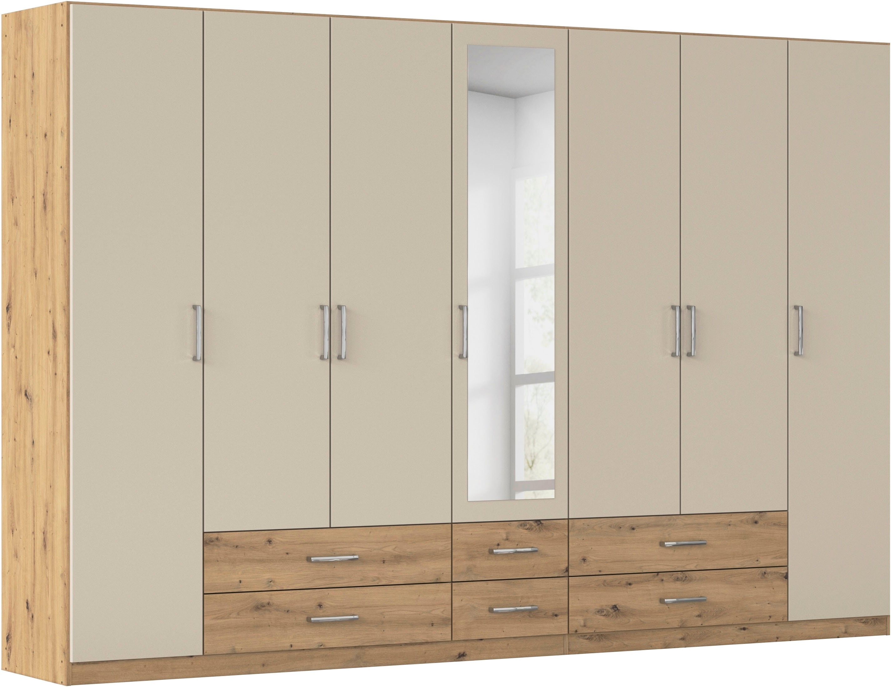 rauch Kleiderschrank "Schrank Garderobe Ankleide GAMMA Breiten 91/136/181/226/271/315/360 cm" in 3 Ausstattungen BASIC/CLASSIC/PREMIUM (inkl. SOFT-CLOSE-Funktion), verschiedene Griff-Varianten, mit Spiegel TOPSELLER MADE IN GERMANY