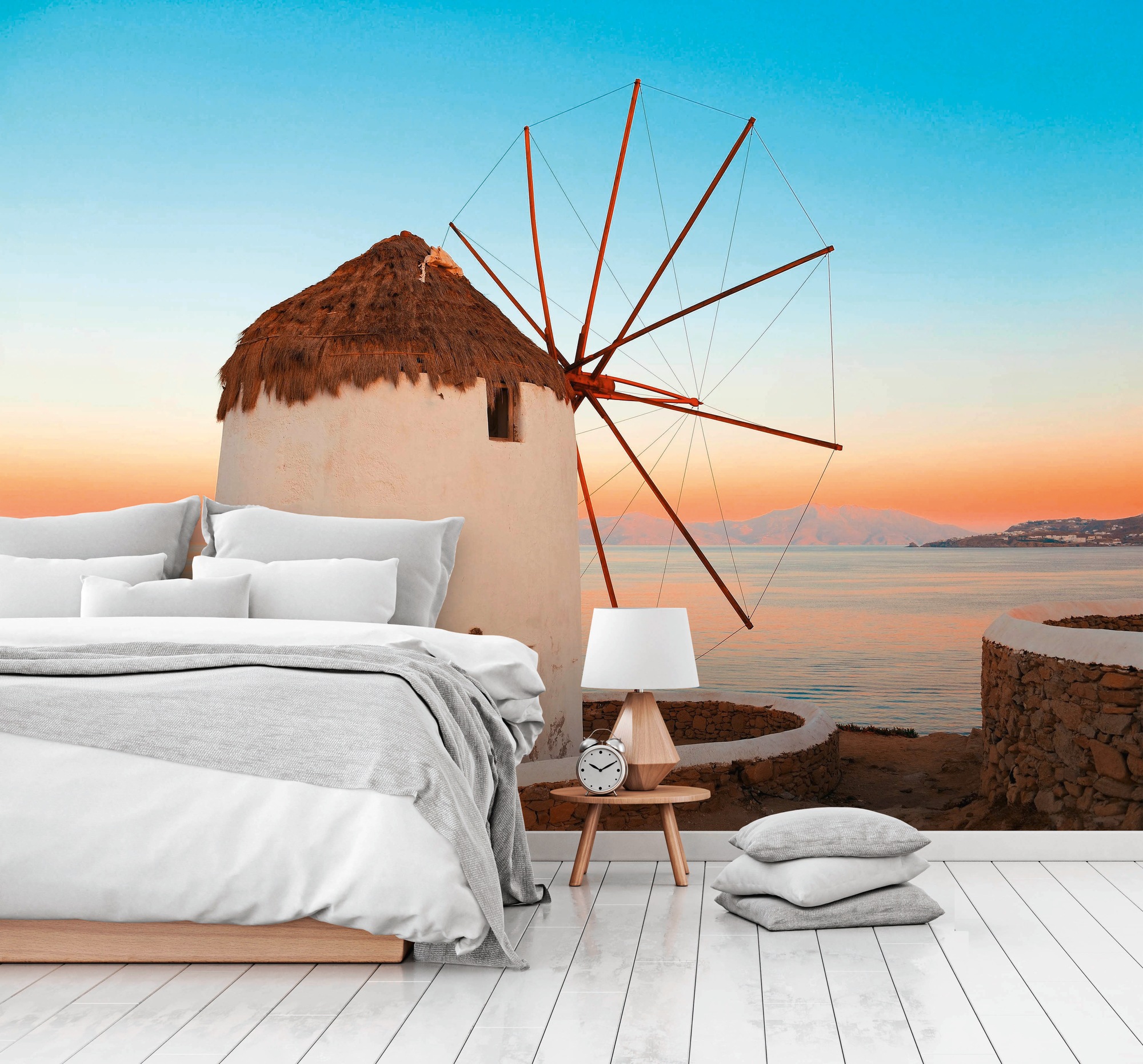 A.S. Création Vliestapete "Fototapete Windmühle am Meer Sonnenuntergang" matt strukturiert