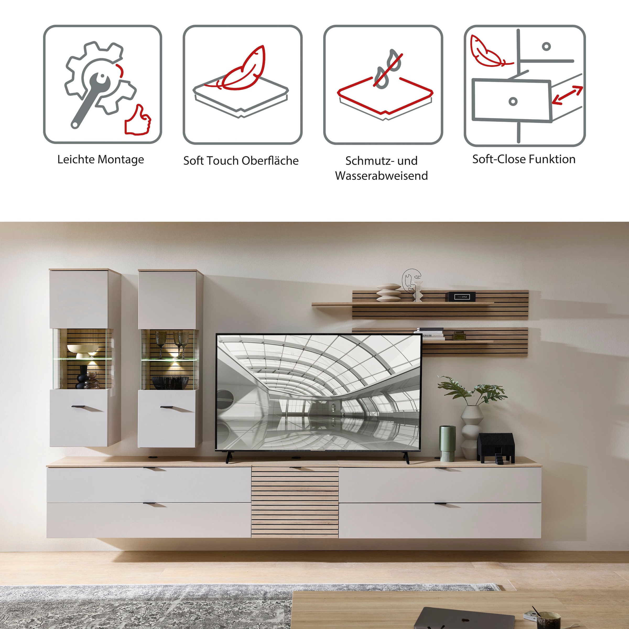 Innostyle Wohnwand »Ina Wohnwand,  340x185x44 cm (B/H/T)« 7 Stk. tlg.