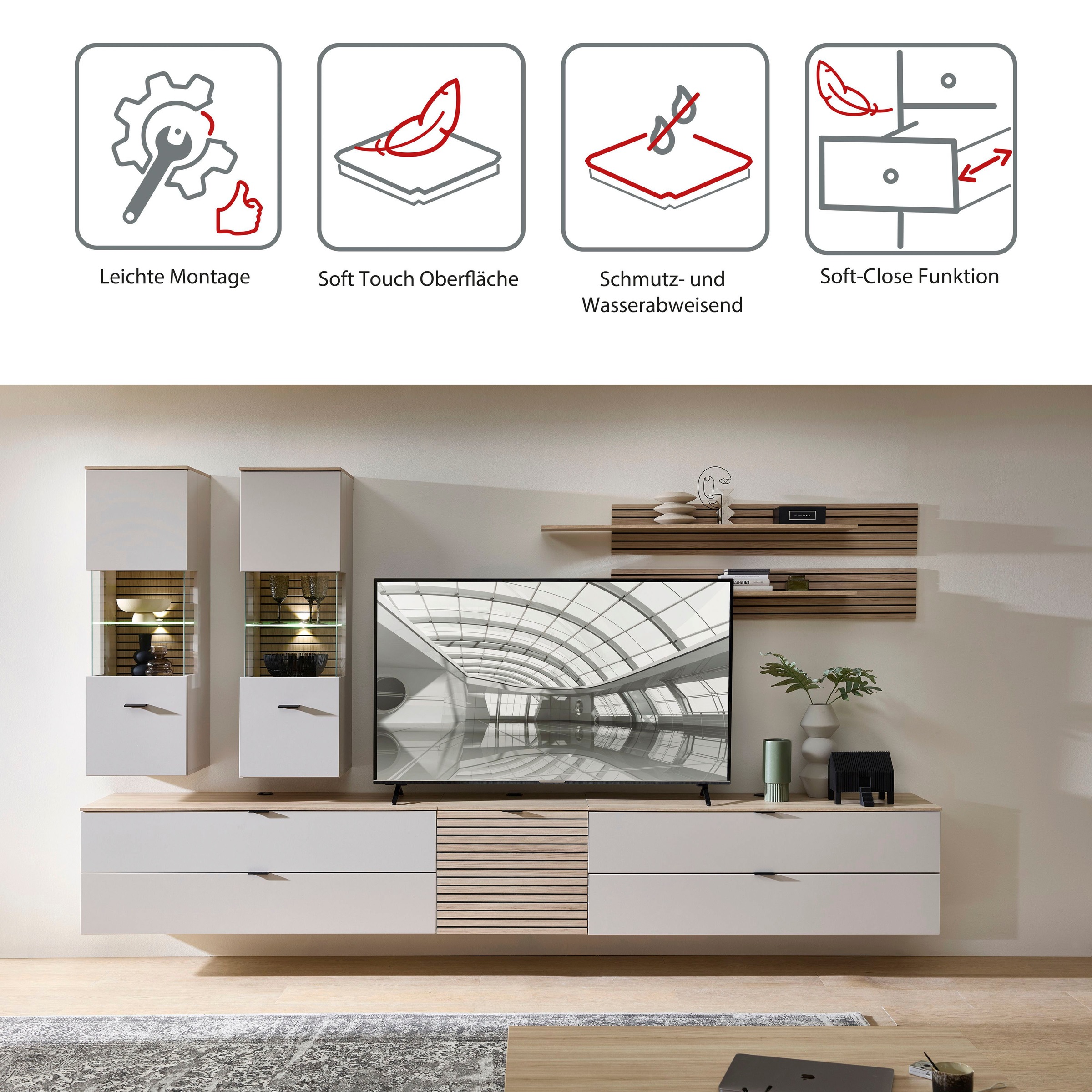 Innostyle Wohnwand "Ina Wohnwand, 340x185x44 cm (B/H/T)" 7 Stk. tlg. günstig online kaufen