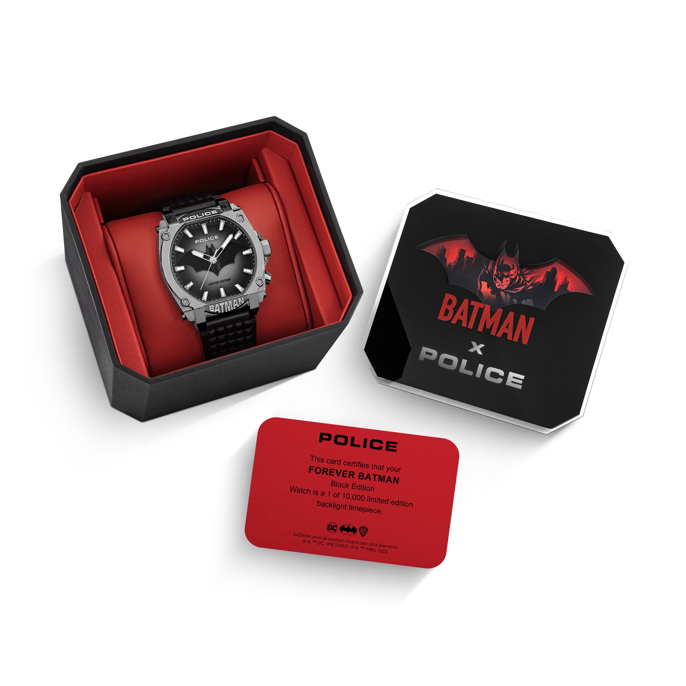 Police Quarzuhr »Batman« Armbanduhr, Herrenuhr, Lederarmband, analog